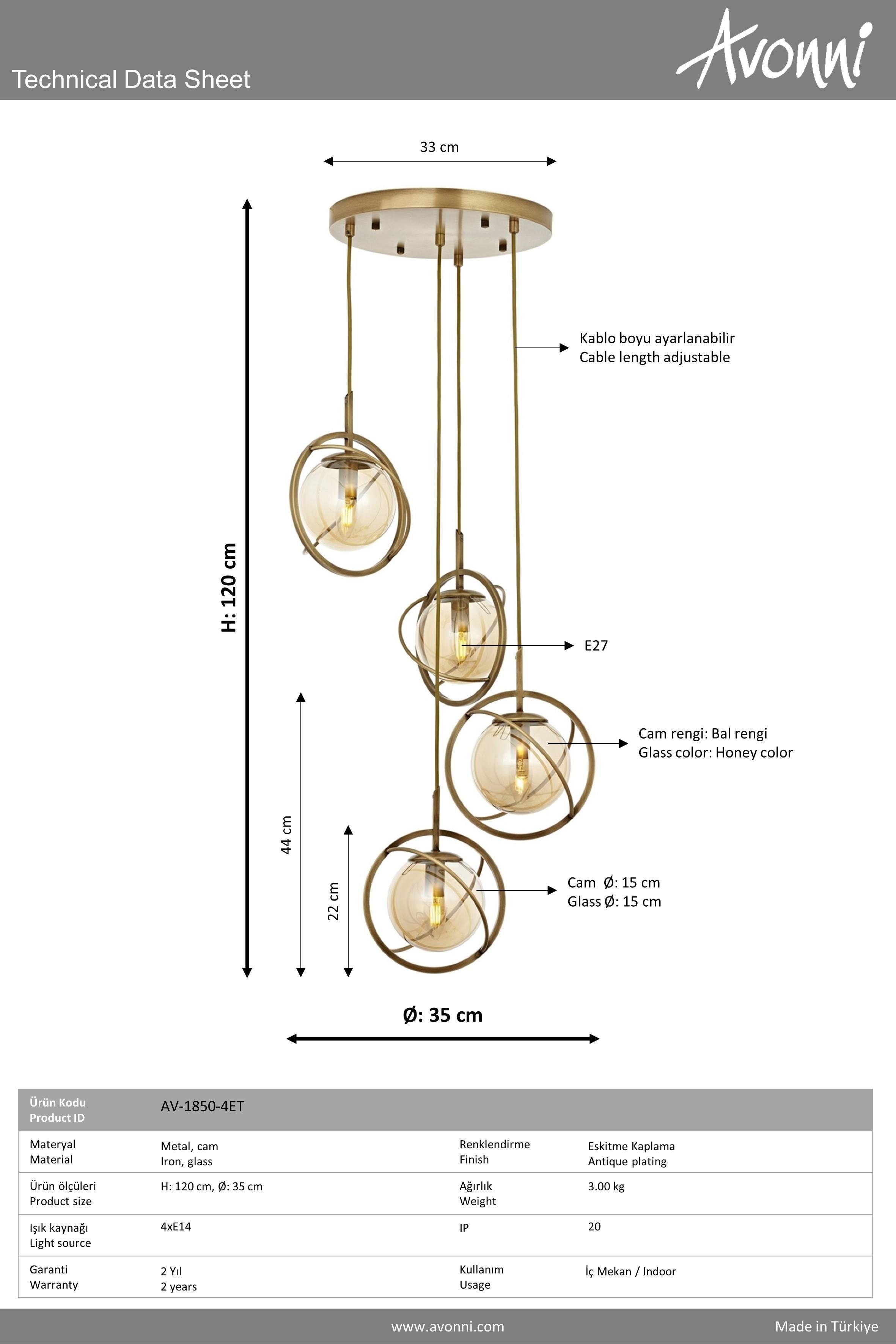 Avonni, 1850 Ailesi Eskitme Kaplama Modern Avize 