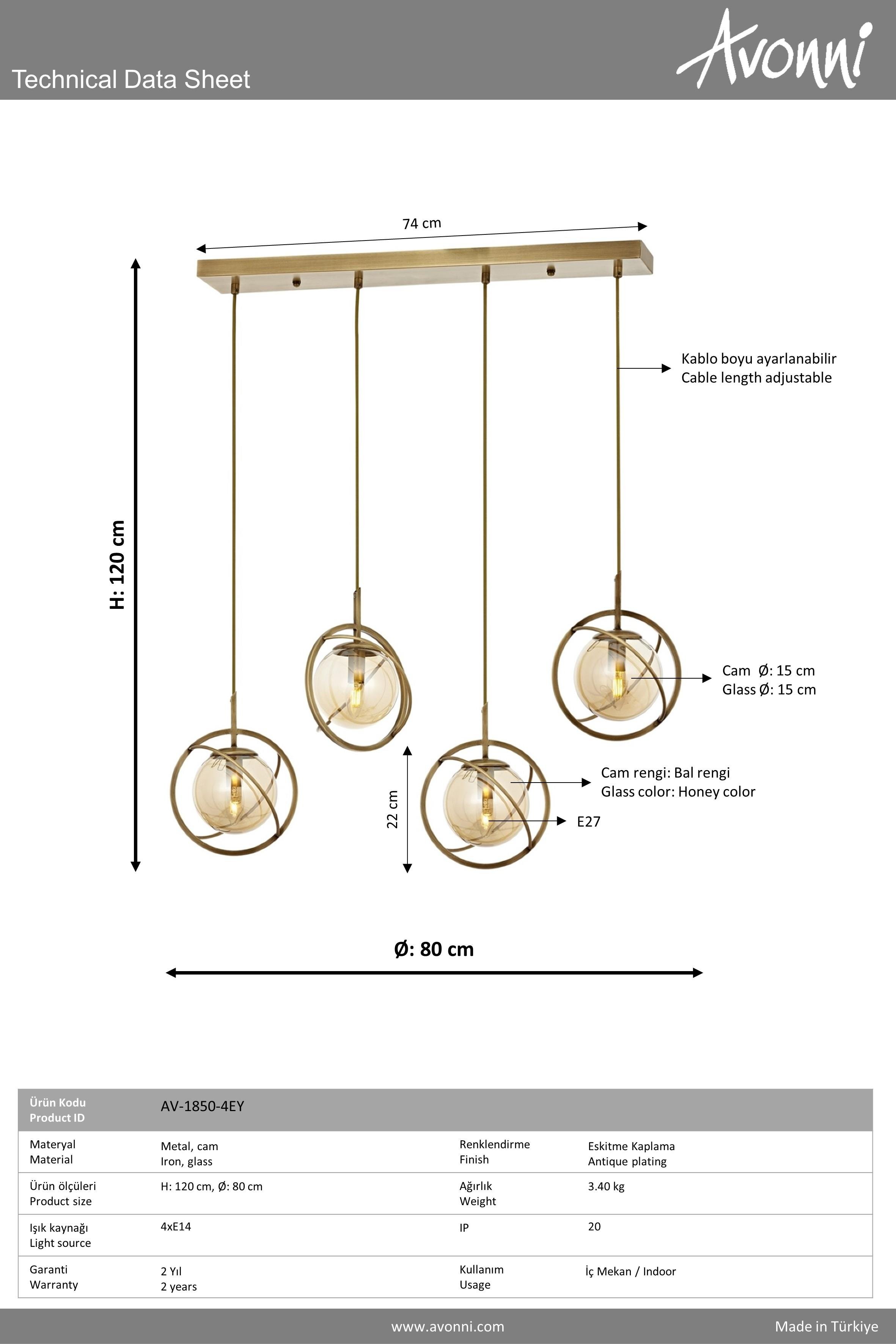 Avonni, 1850 Ailesi Eskitme Kaplama Modern Avize 