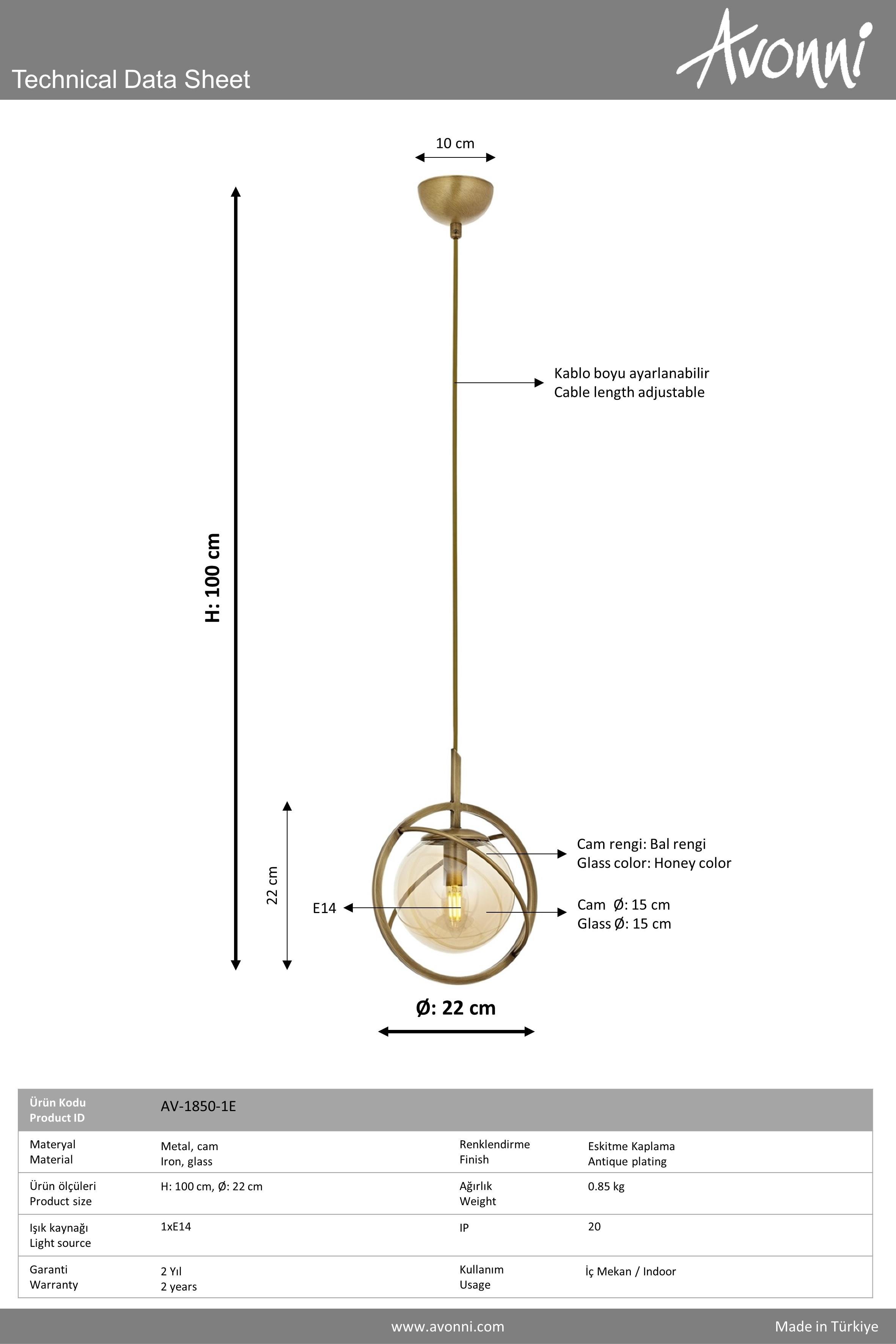 Avonni, 1850 Ailesi Eskitme Kaplama Modern Avize 