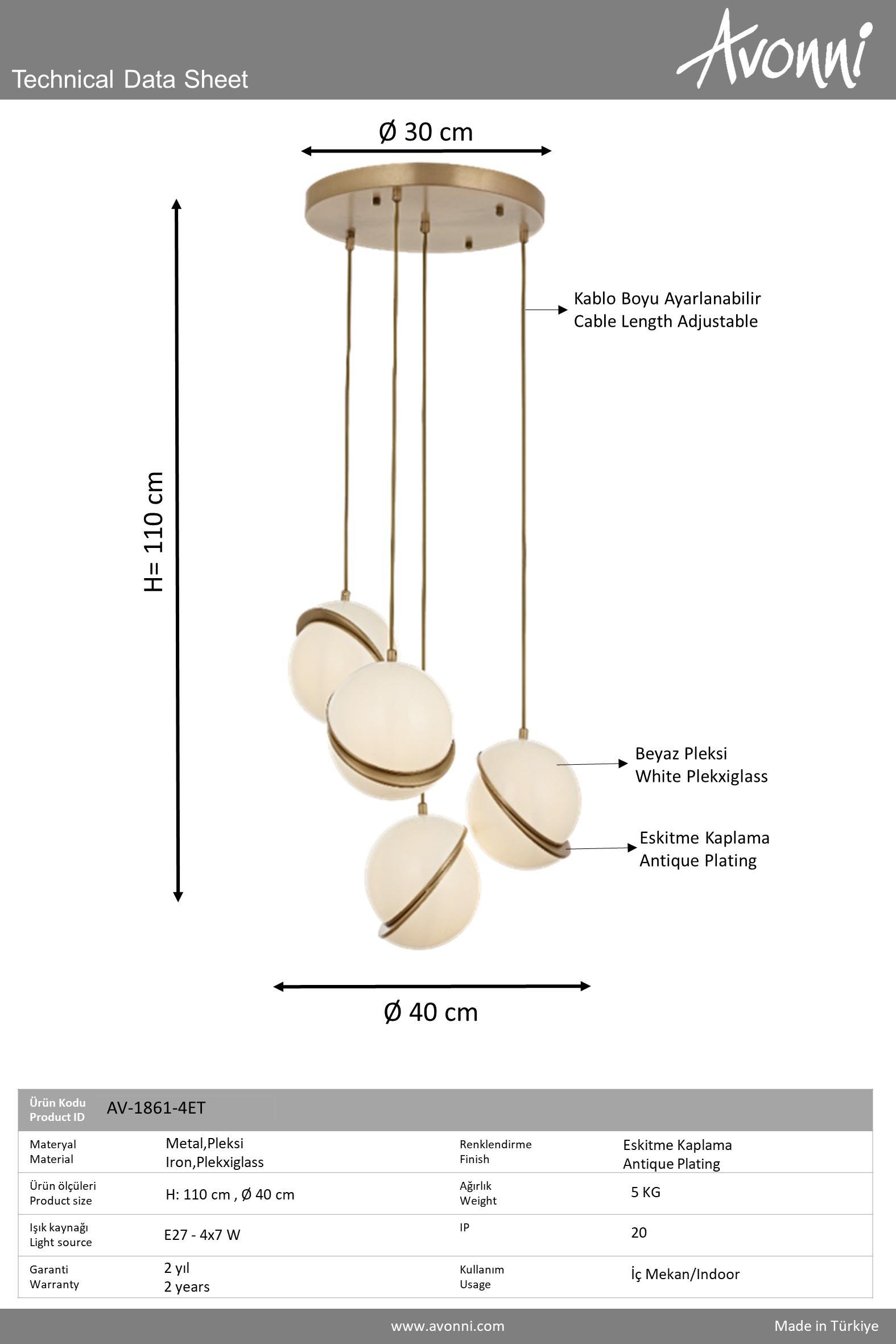 Avonni, 1861 Ailesi Beyaz/Eskitme Kaplama Modern Avize 