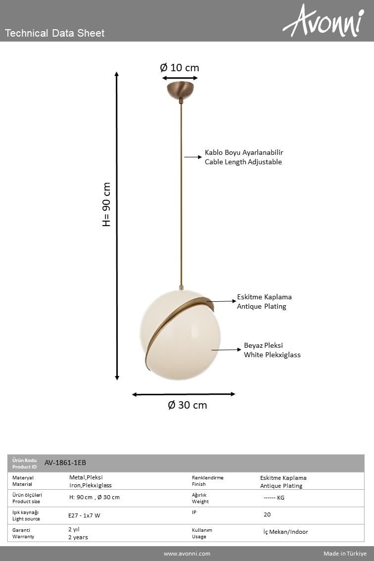 Avonni, 1861 Ailesi Beyaz/Eskitme Kaplama Modern Avize 