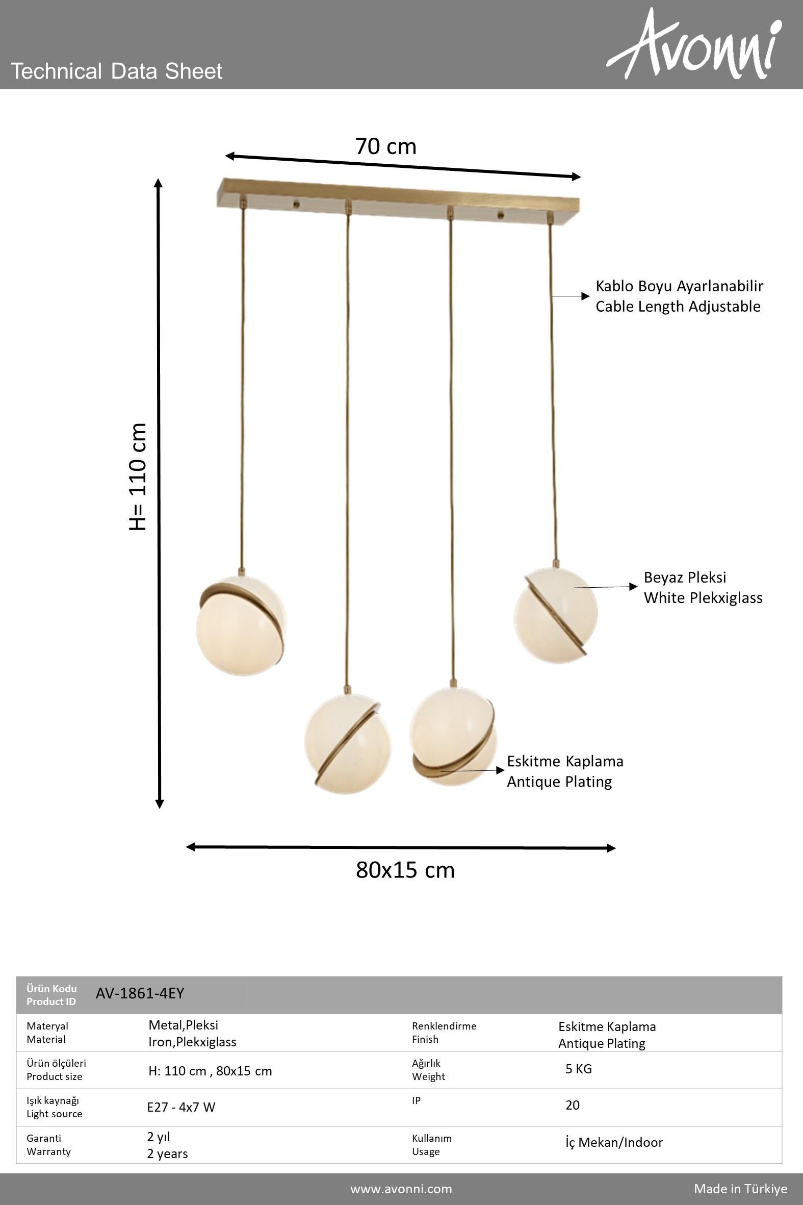 Avonni, 1861 Ailesi Beyaz/Eskitme Kaplama Modern Avize 