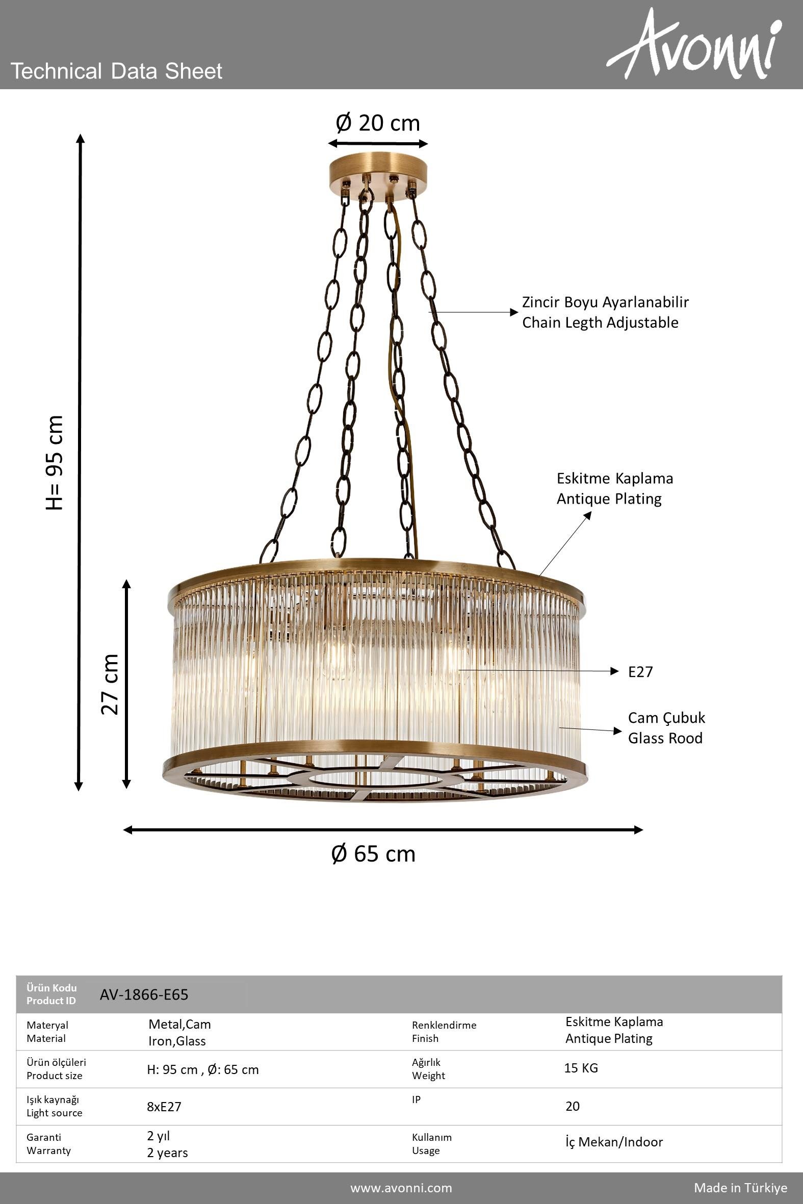 Avonni, 1866 Ailesi Eskitme Kaplama Luxury Avize
