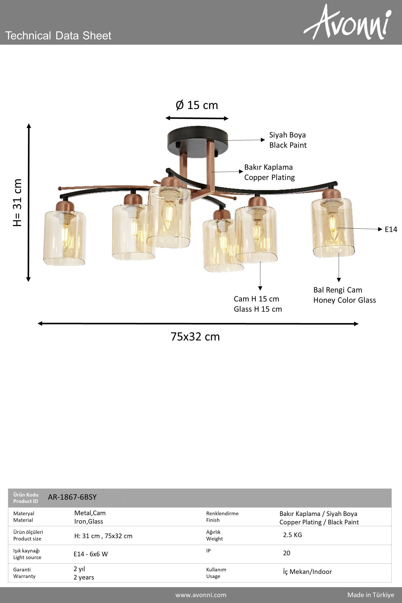 Avonni, 1867 Ailesi Siyah Boyalı Modern Avize 