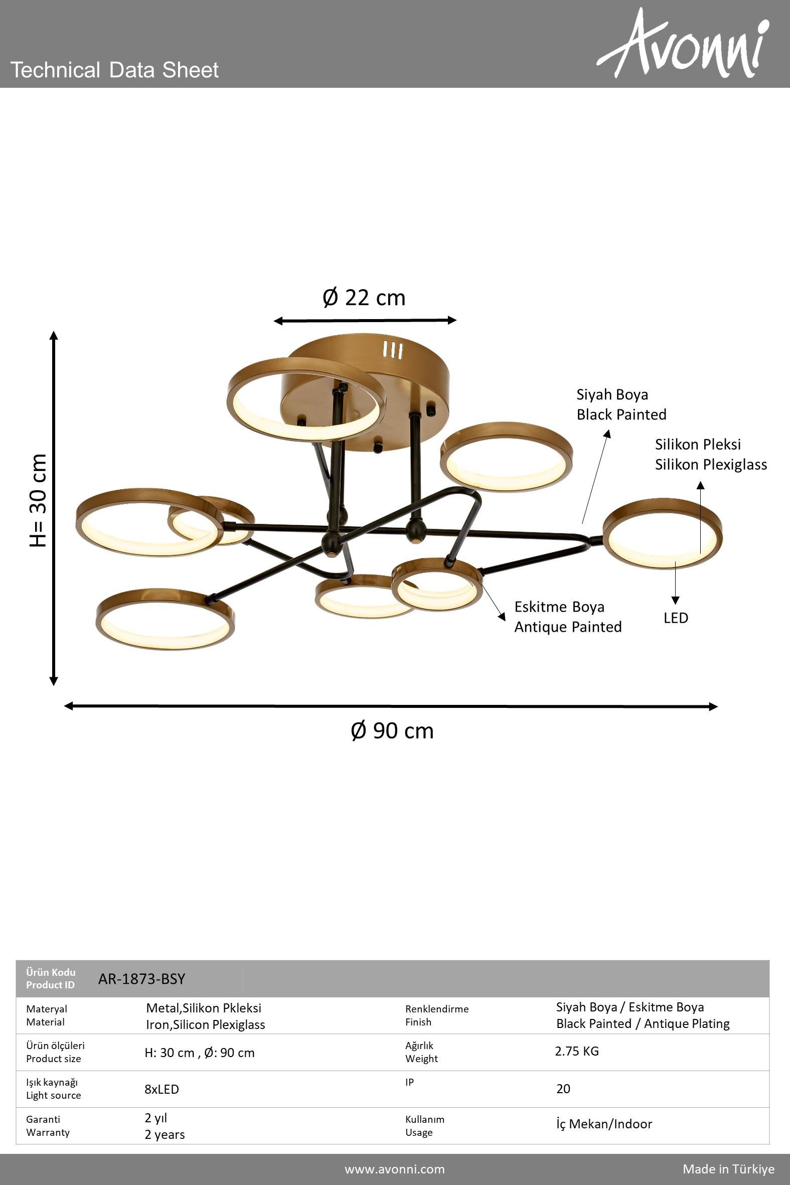Avonni, 1873 Ailesi Sarı/Siyah Boyalı Modern Avize 