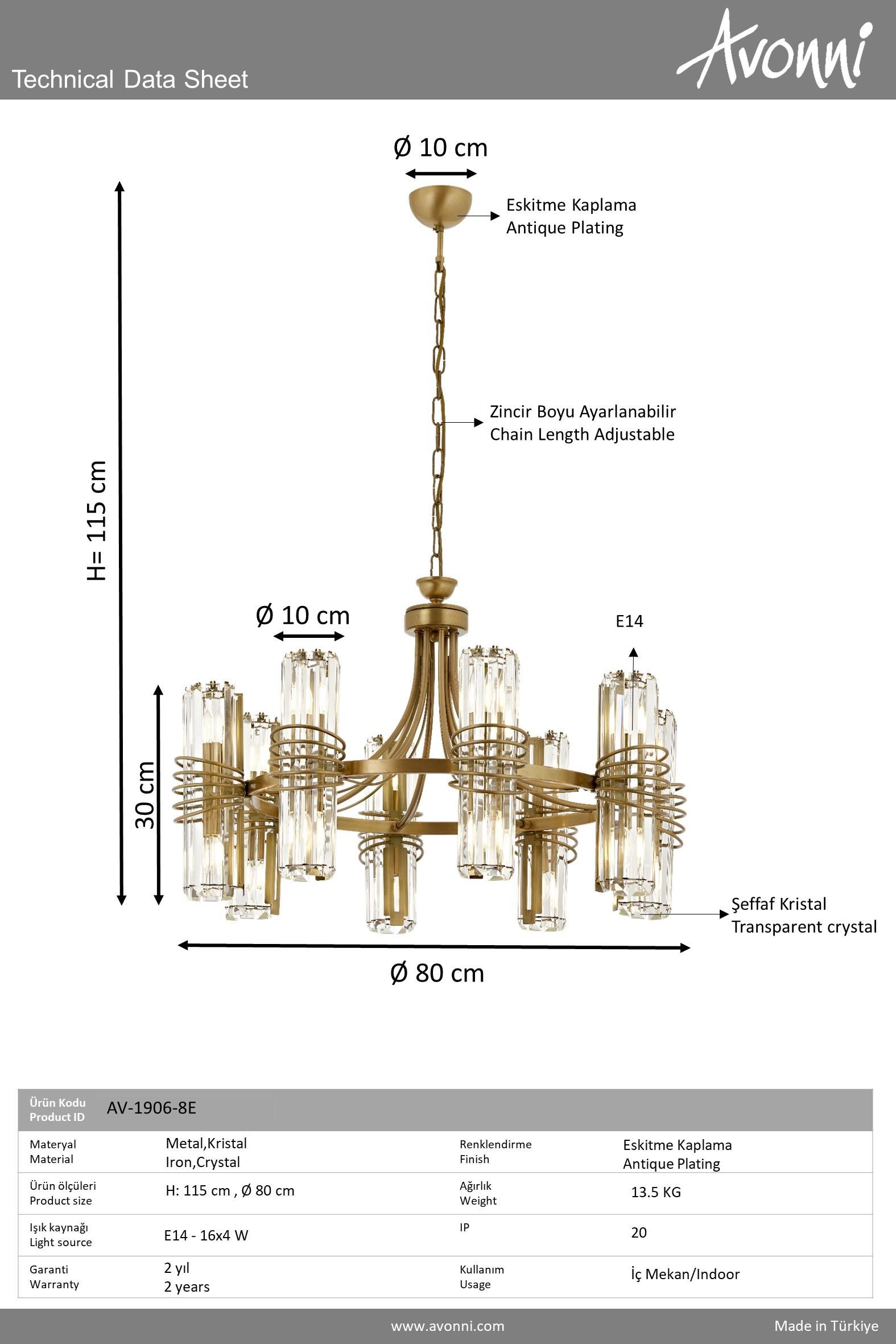 Avonni, 1906 Ailesi Eskitme Kaplama Modern Avize 