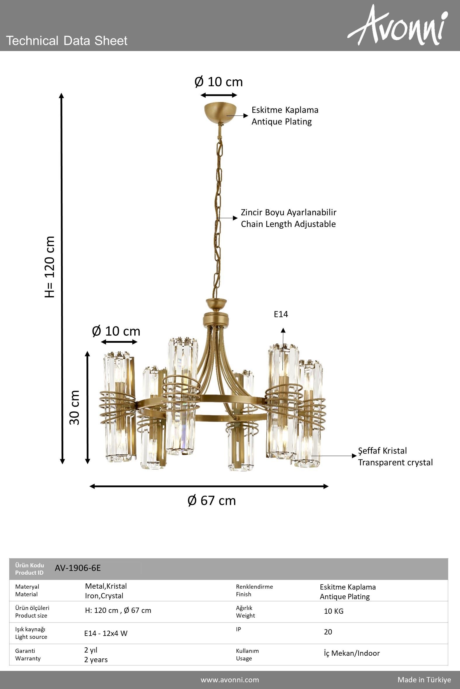 Avonni, 1906 Ailesi Eskitme Kaplama Modern Avize 