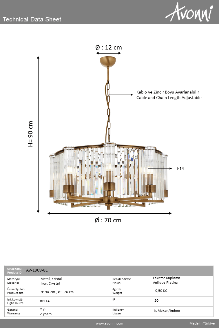 Avonni, 1909 Ailesi Eskitme Kaplama Modern Avize 