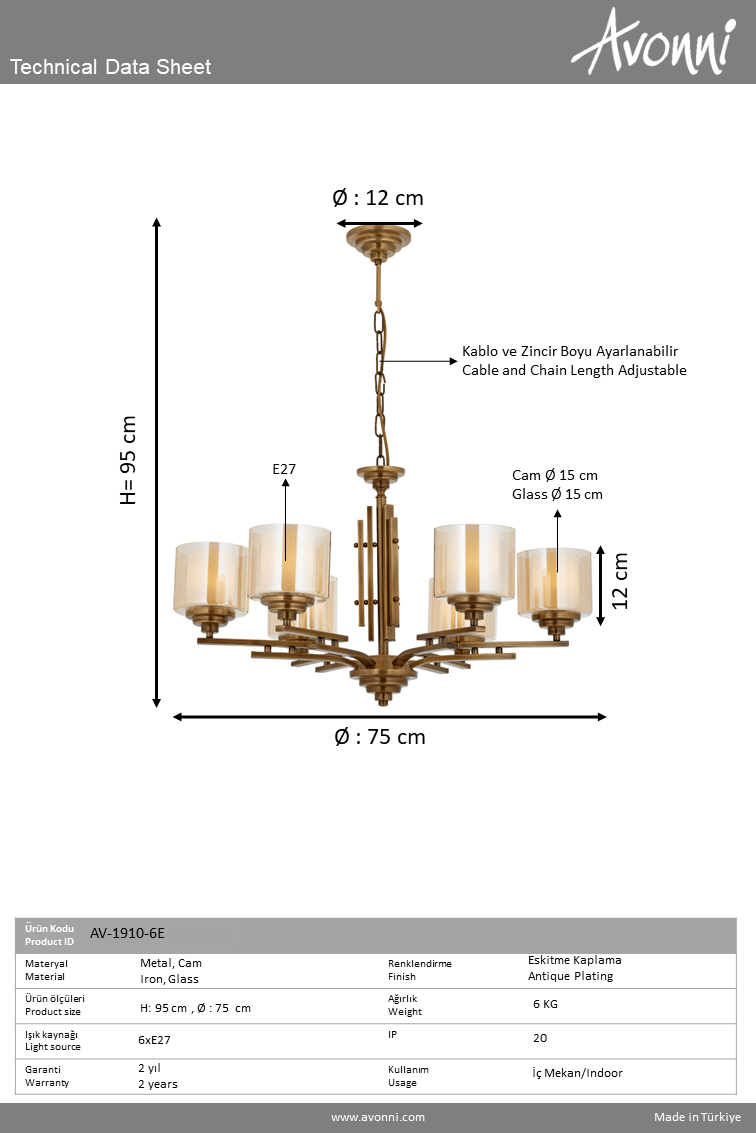 Avonni, 1910 Ailesi Eskitme Kaplama Modern Avize 
