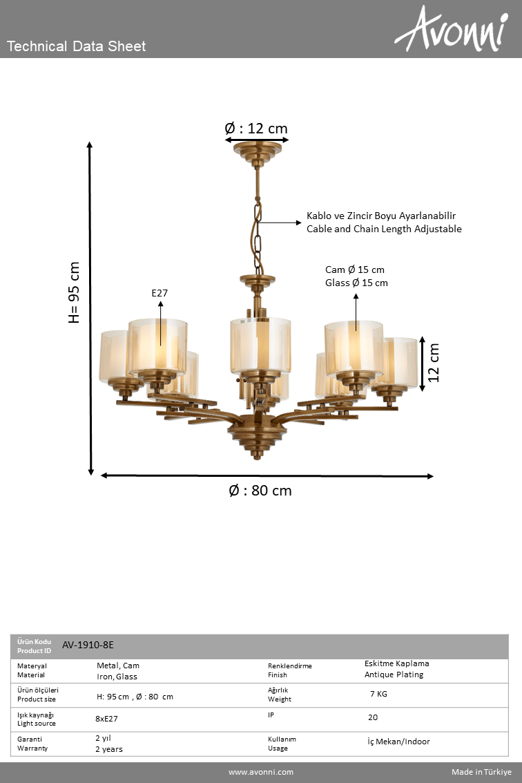 Avonni, 1910 Ailesi Eskitme Kaplama Modern Avize 