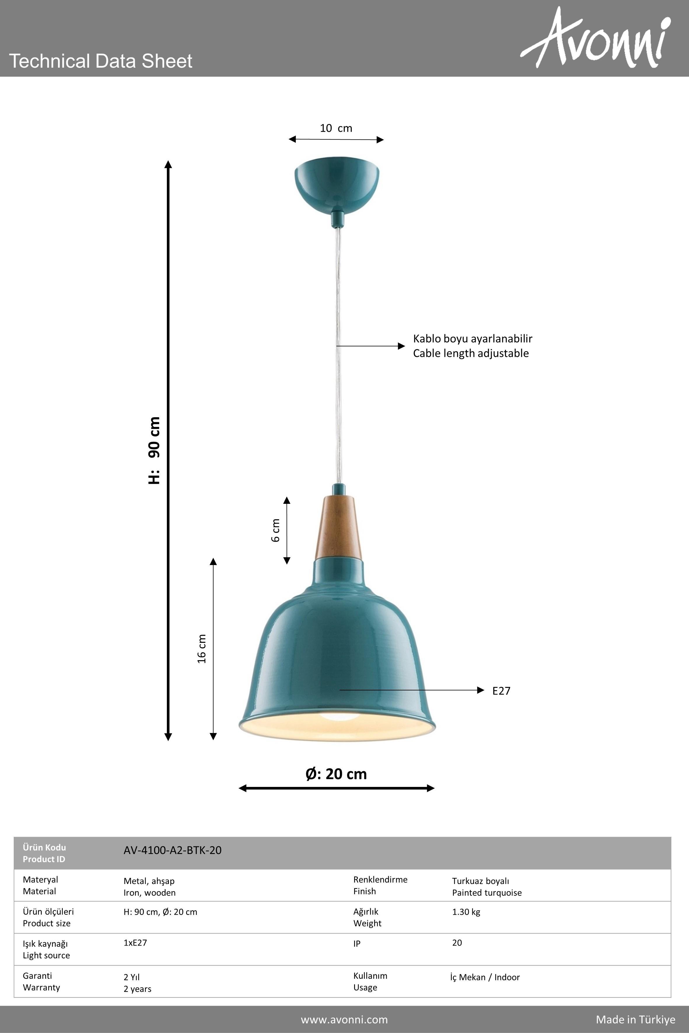 Avonni, 4100 Ailesi  Siyah Modern Avize 