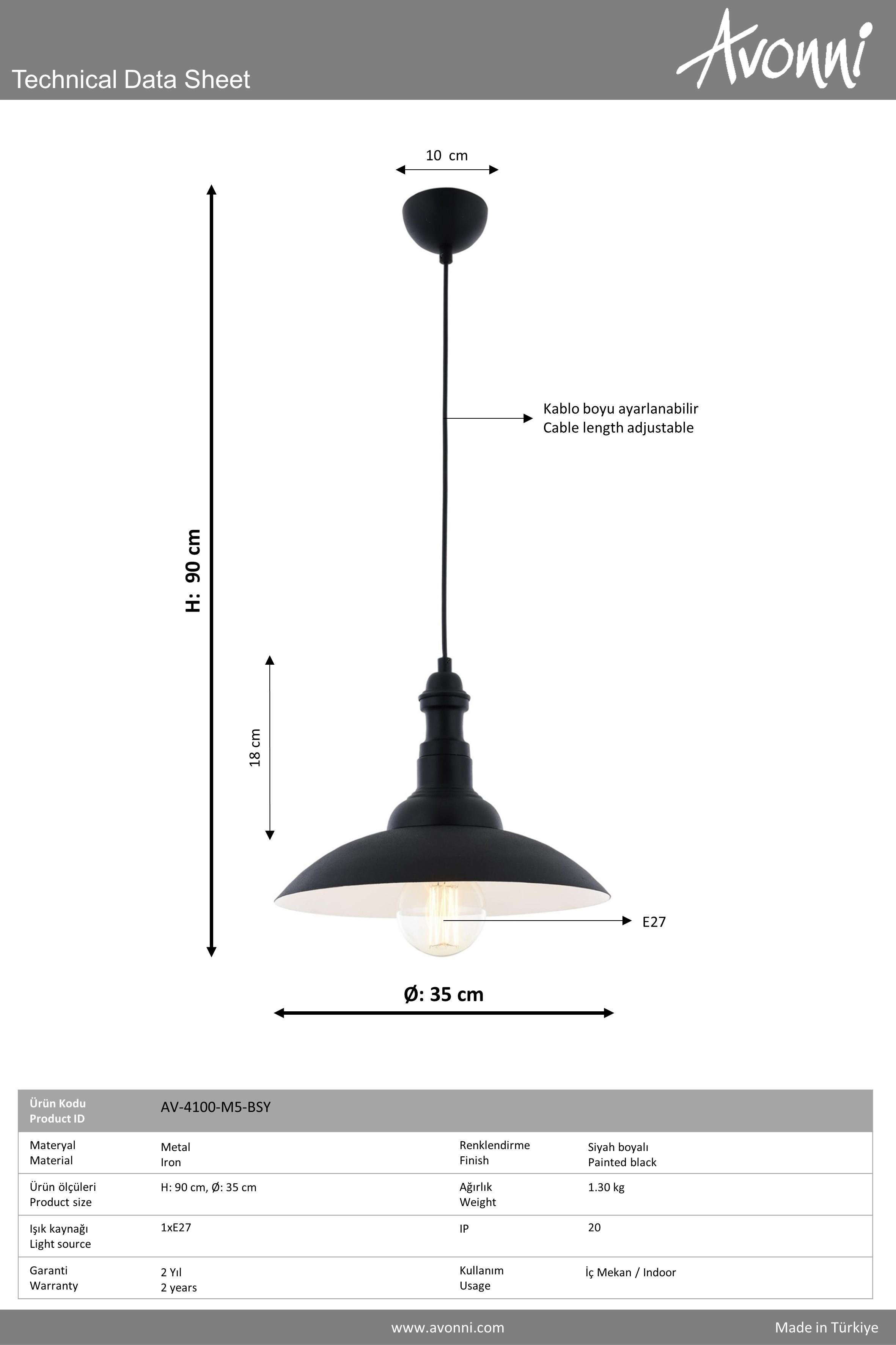 Avonni, 4100 Ailesi  Siyah Modern Avize 