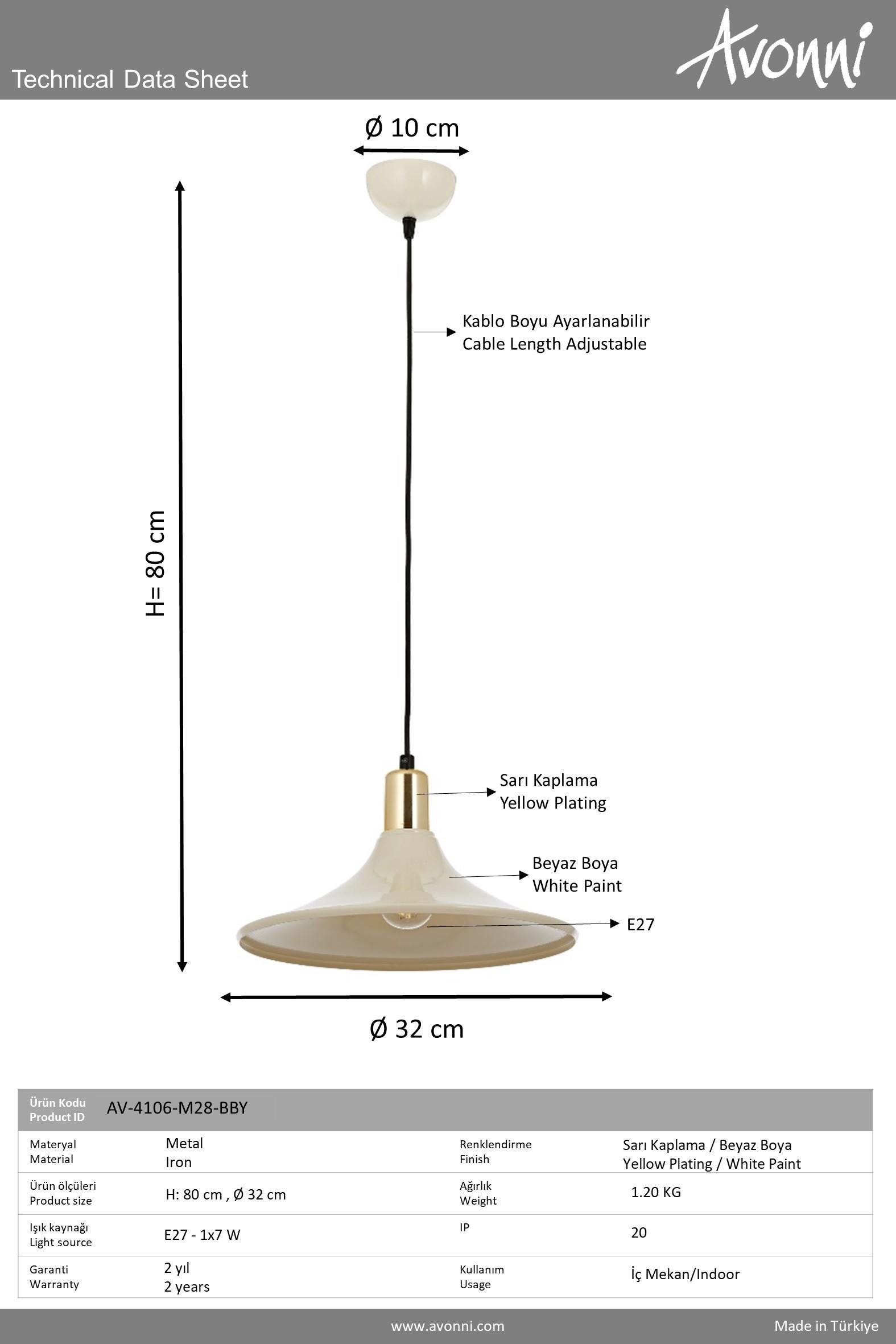 Avonni, 4106 Ailesi  Beyaz Modern Avize 