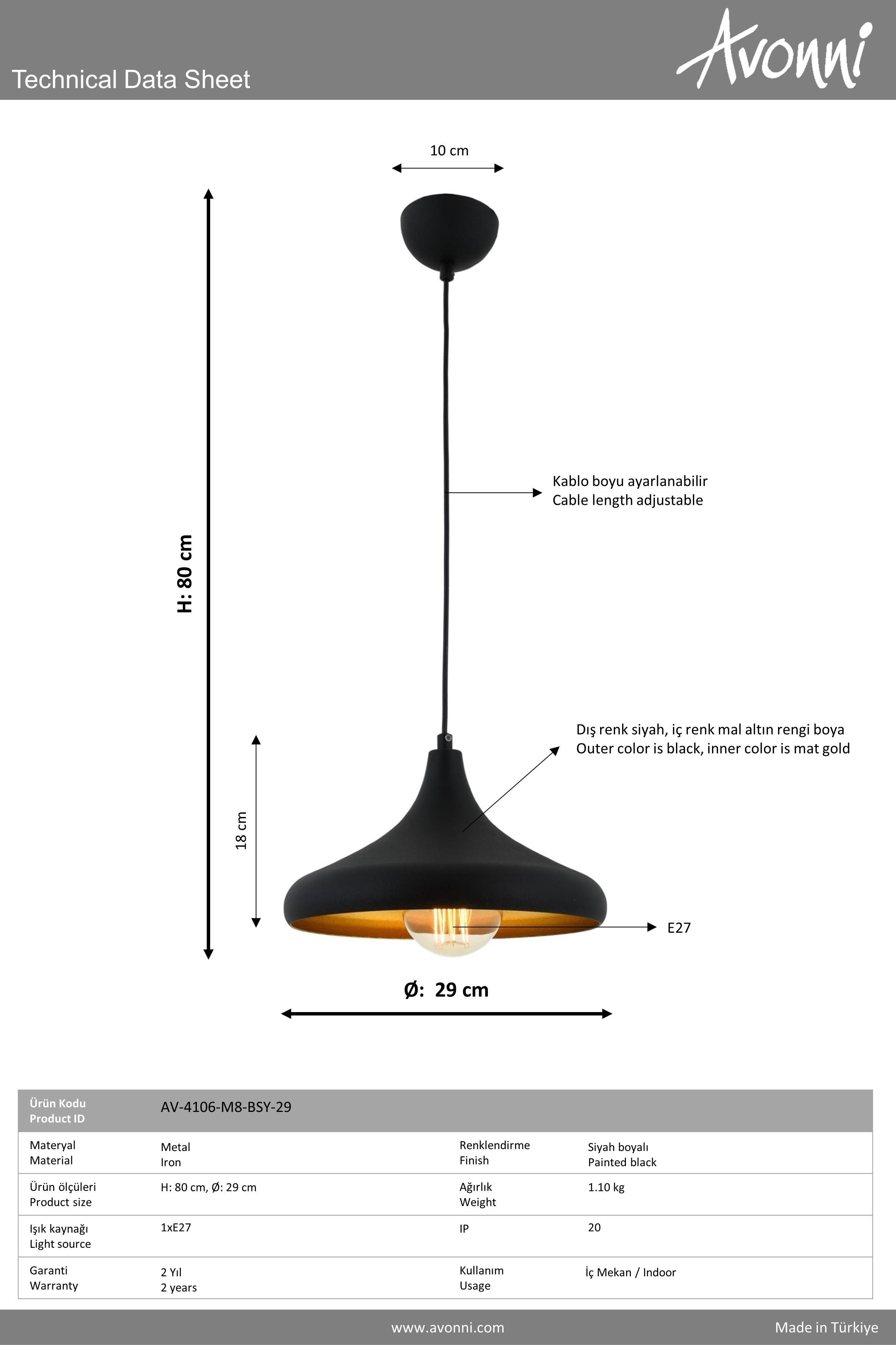 Avonni, 4106 Ailesi  Siyah Modern Avize 