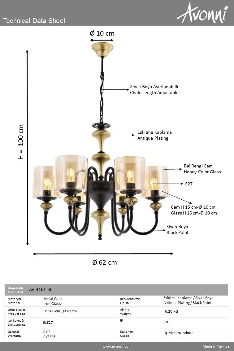 Avonni, 4161 Ailesi Eskitme Kaplama Modern Avize 