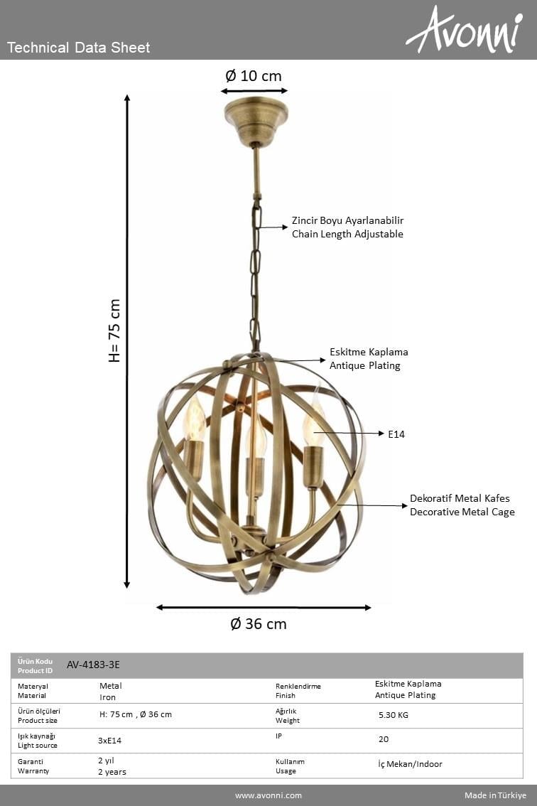 Avonni, 4183 Ailesi Eskitme Kaplama Modern Avize 