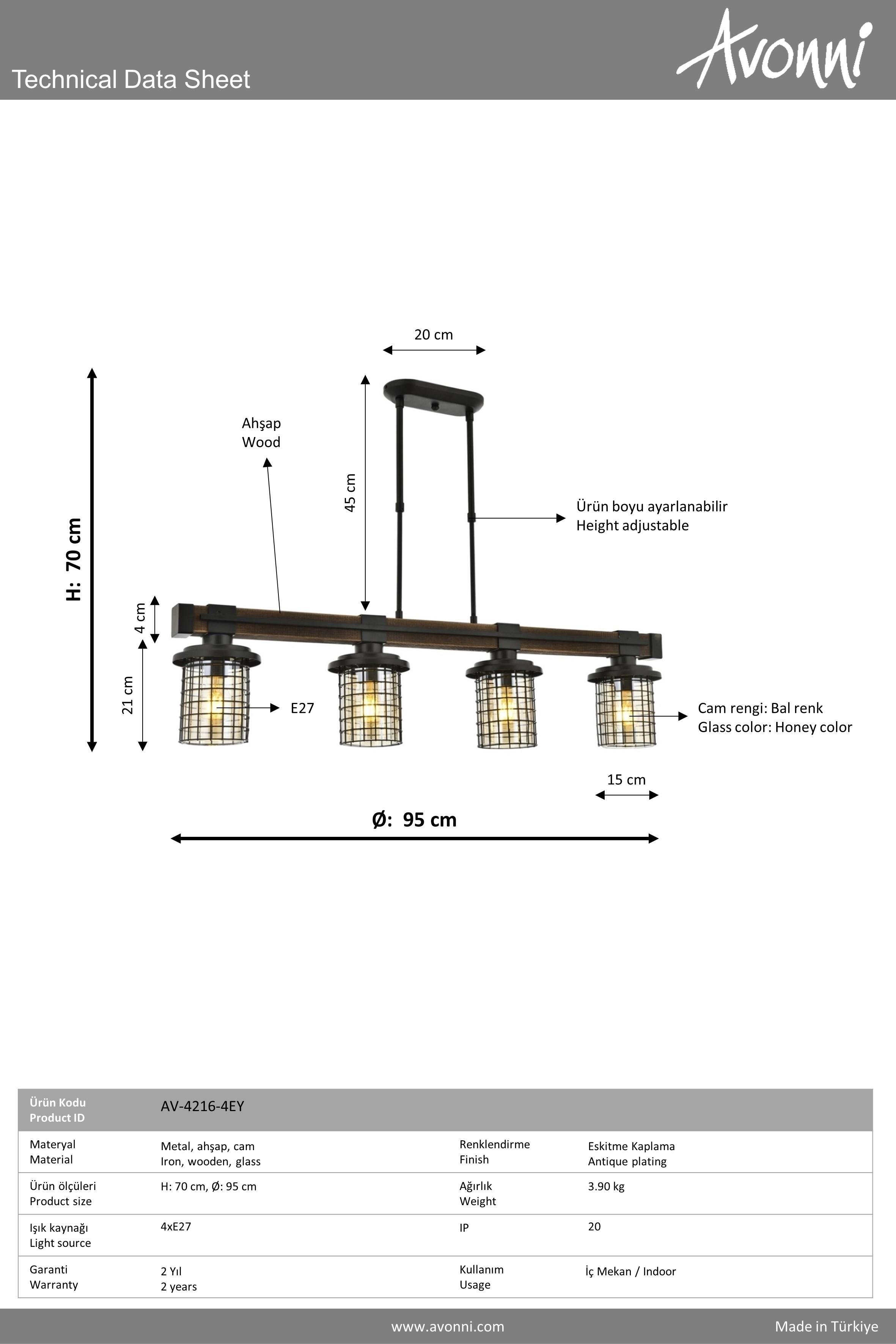 Avonni, 4216 Ailesi Eskitme Kaplama Modern Avize 