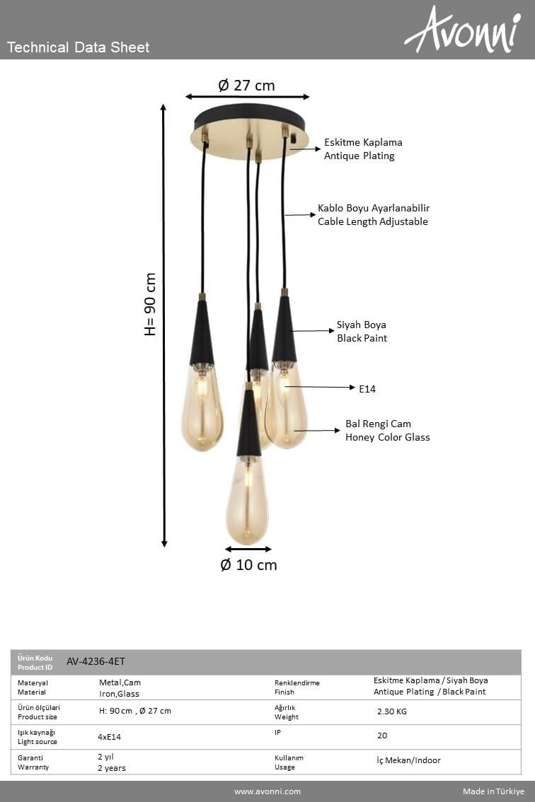 Avonni, 4236 Ailesi Eskitme Kaplama Modern Avize 