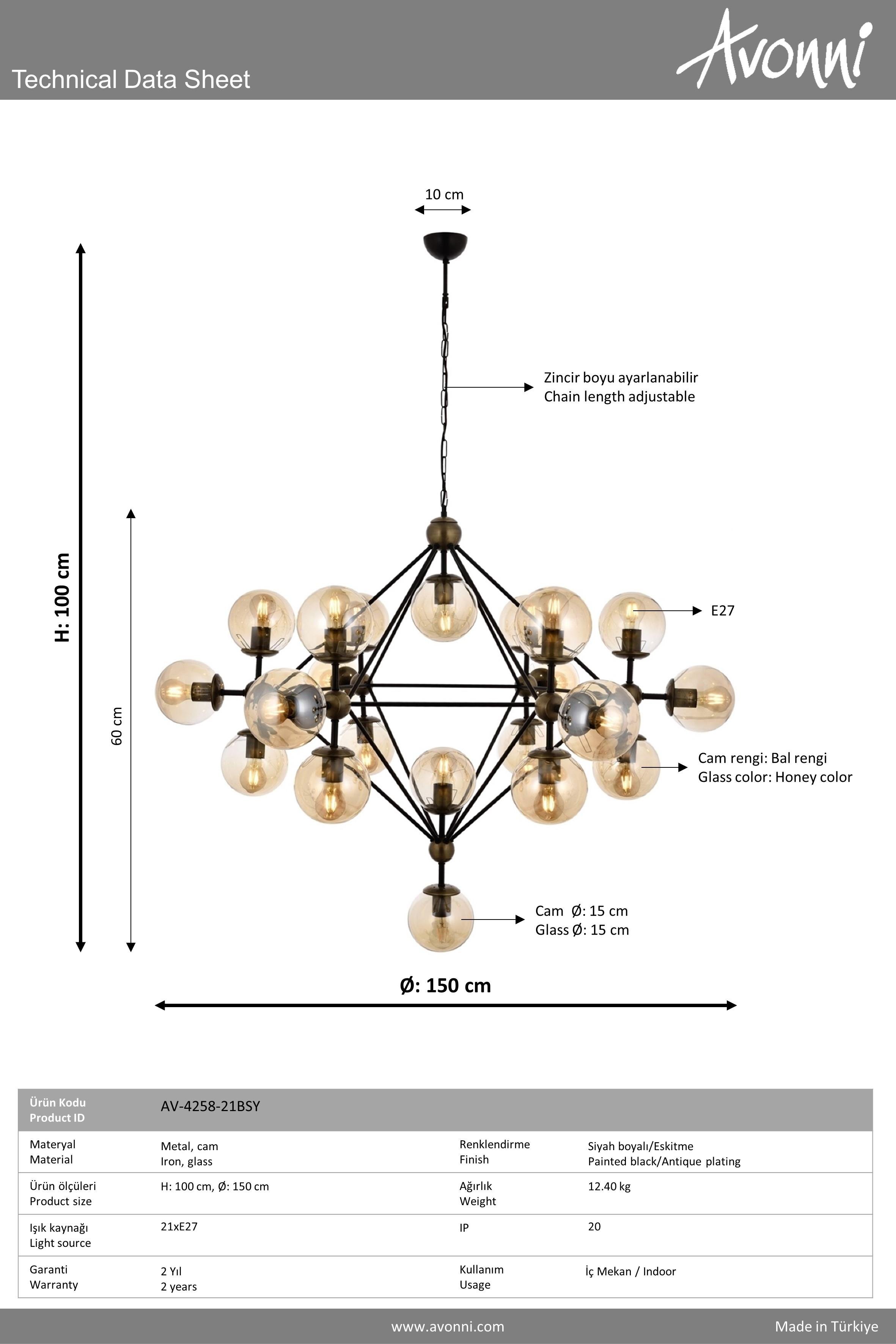Avonni, 4258 Ailesi Siyah Boyalı Modern Avize 