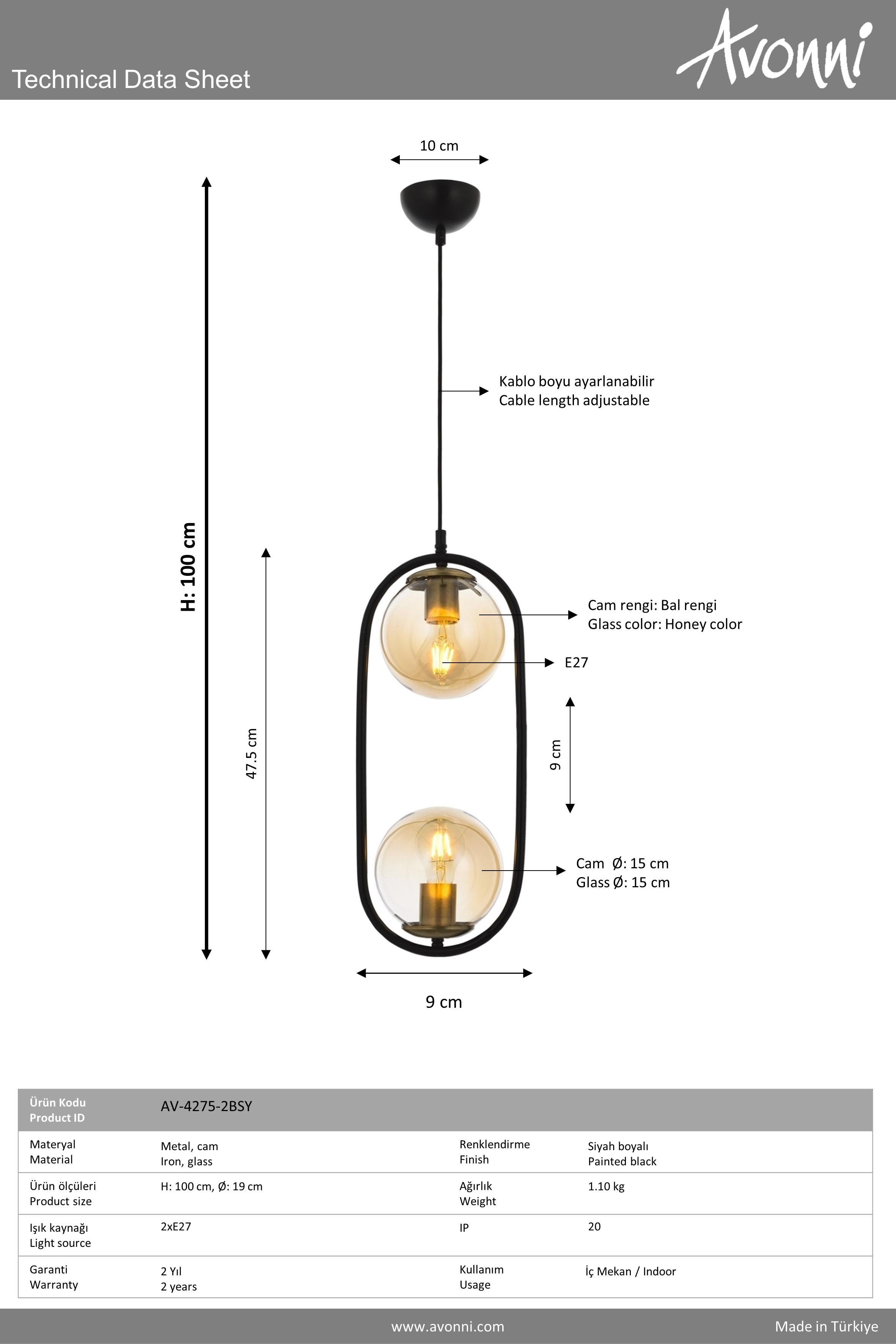 Avonni, 4275 Ailesi Siyah Boyalı Modern Avize 