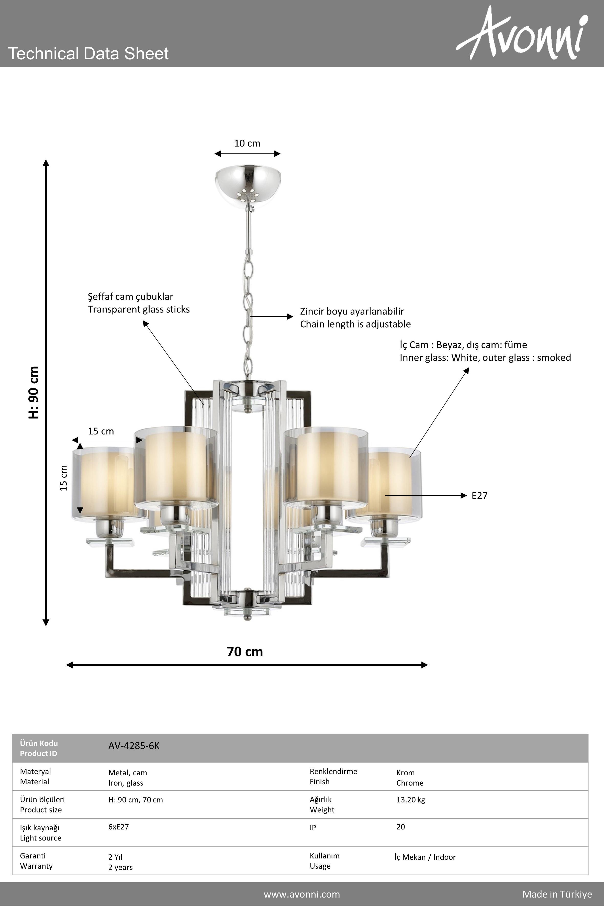 Avonni, 4285 Ailesi Krom Kaplama Modern Avize 