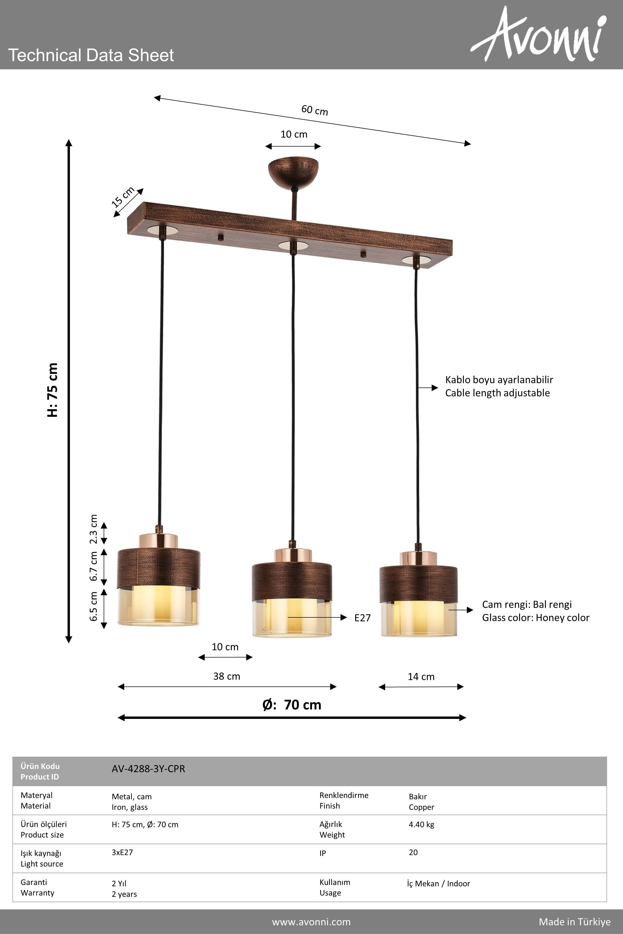 Avonni, 4288 Ailesi Bakır Patina Boyalı Modern Avize 