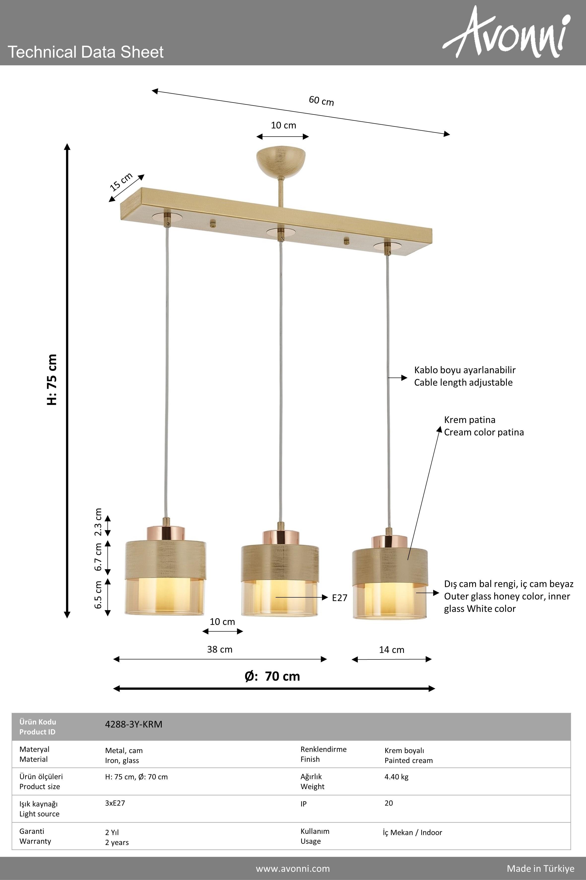 Avonni, 4288 Ailesi Krem Boyalı Modern Avize 