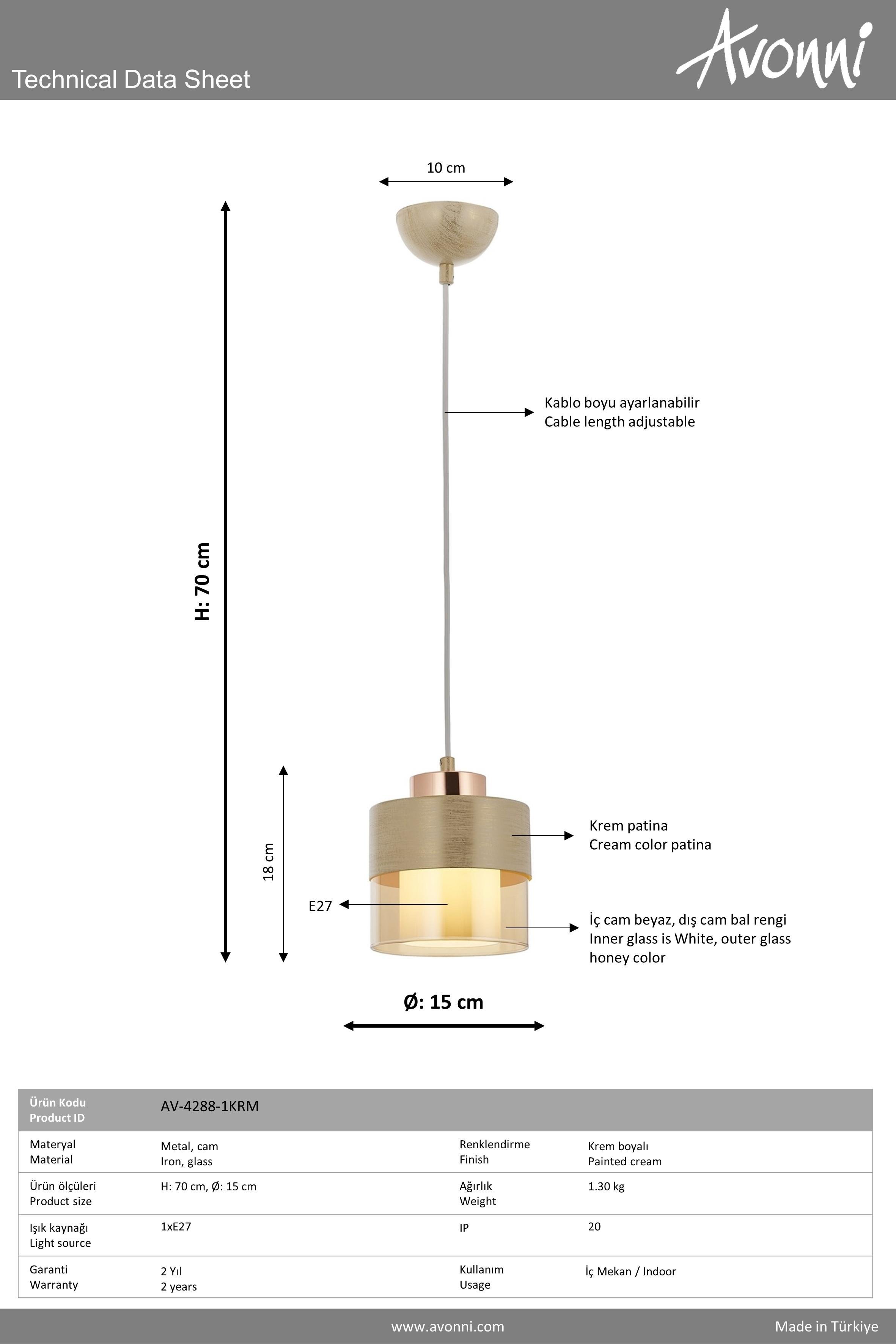 Avonni, 4288 Ailesi Krem Boyalı Modern Avize 