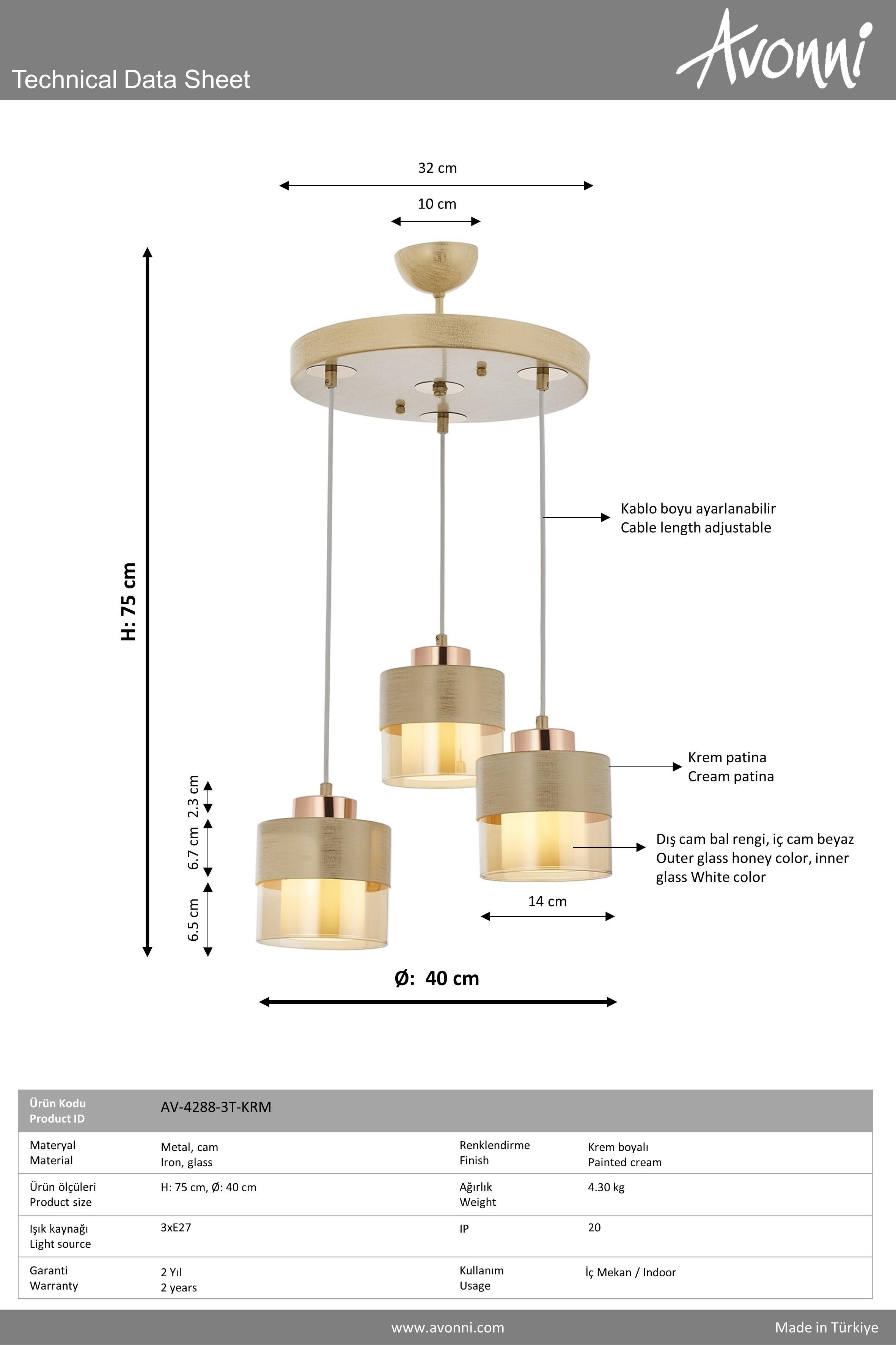 Avonni, 4288 Ailesi Krem Boyalı Modern Avize 