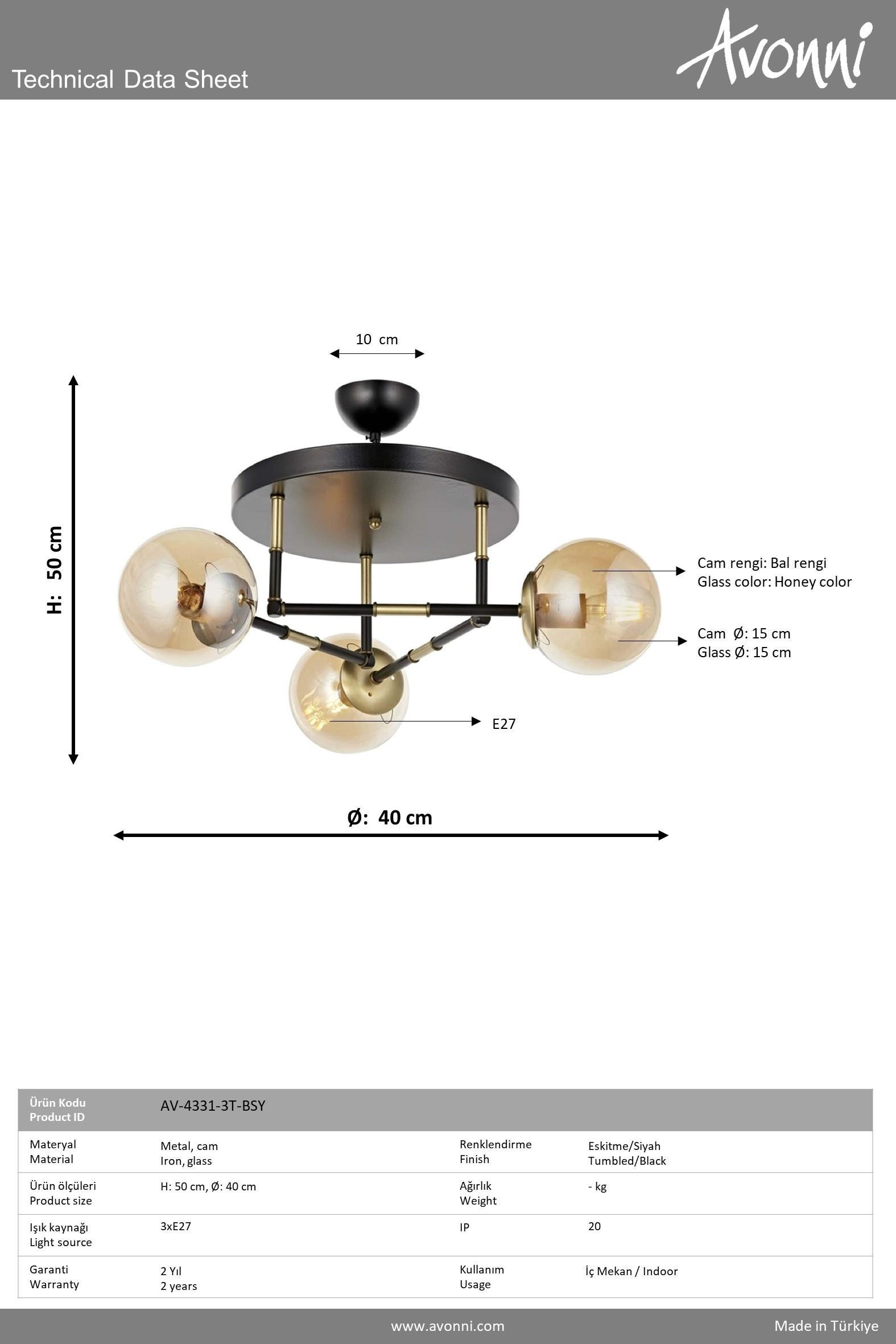 Avonni, 4331 Ailesi Eskitme/Siyah Kaplama Modern Avize 