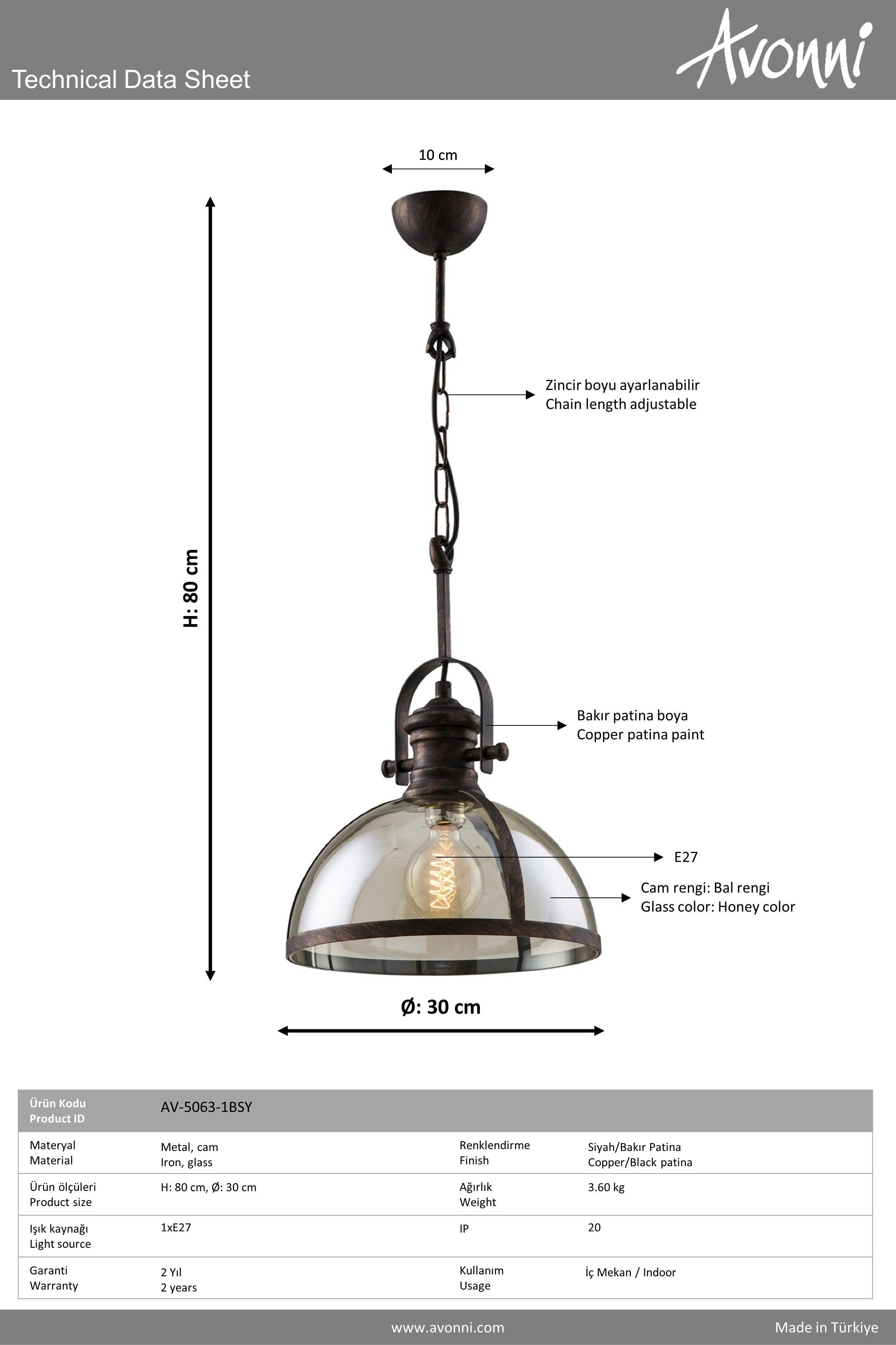 Avonni, 5063 Ailesi Siyah Boyalı Modern Avize 