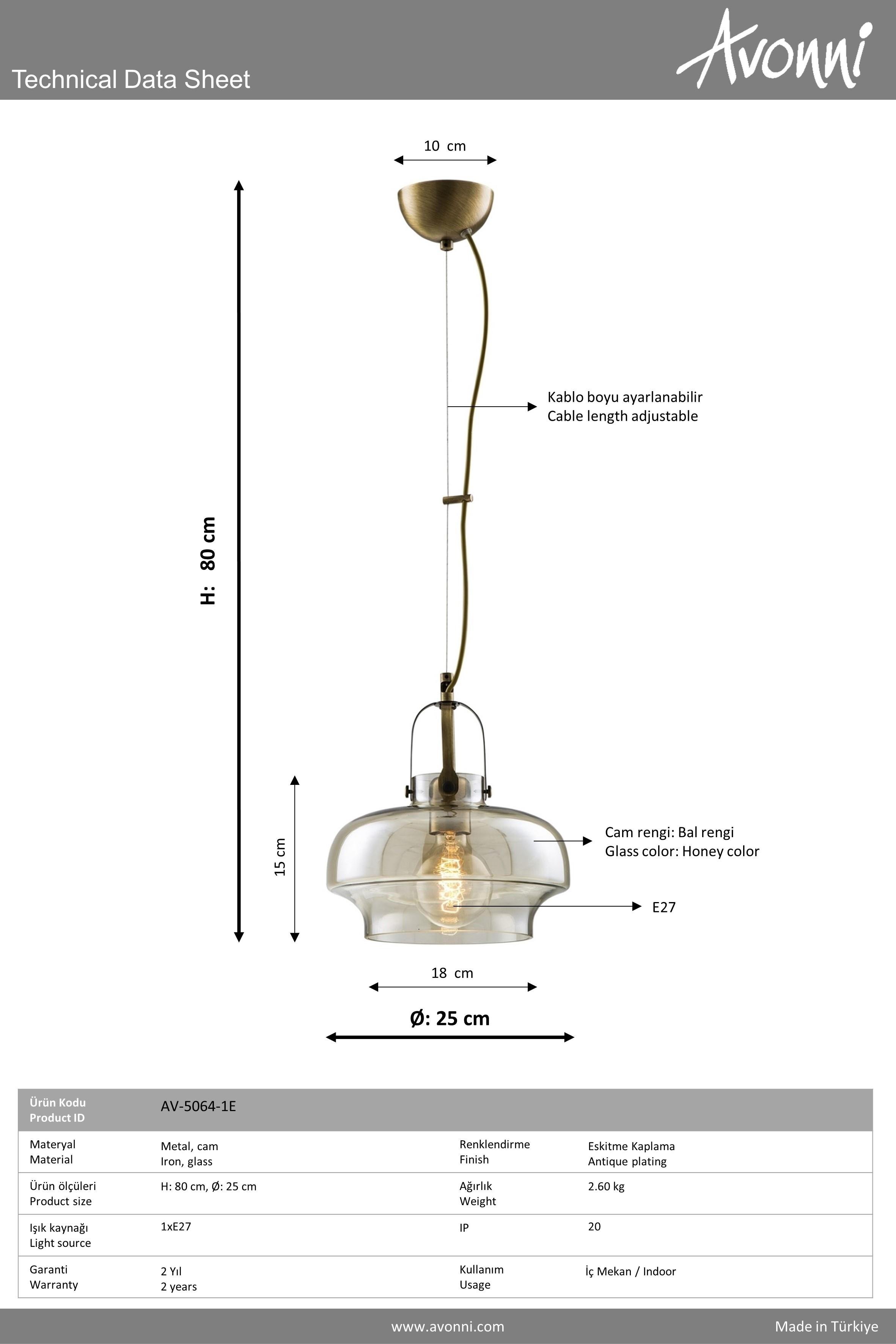 Avonni, 5064 Ailesi Siyah Boyalı Modern Avize 