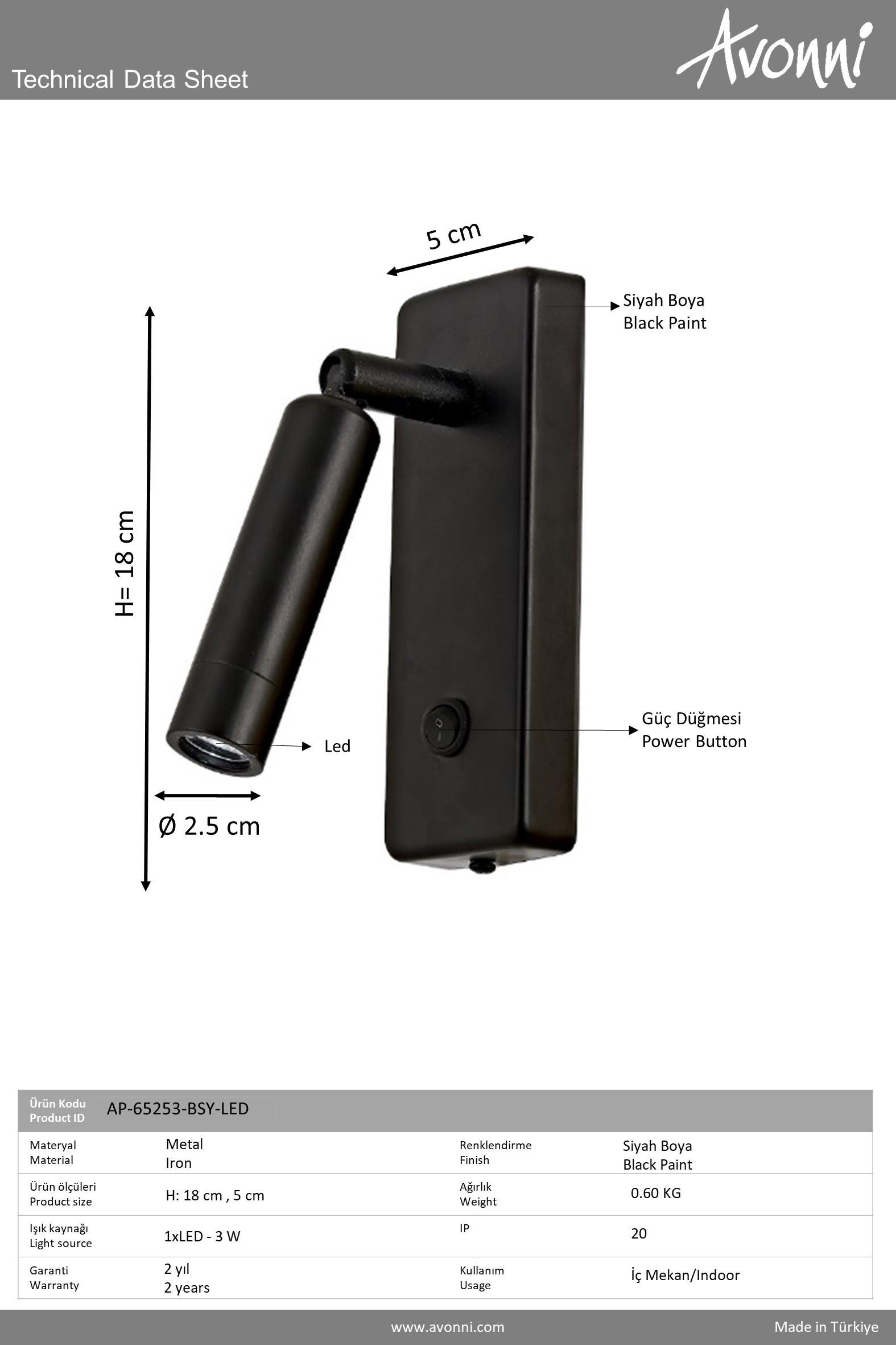 Avonni, 65253 Ailesi Siyah Boyalı Aplik