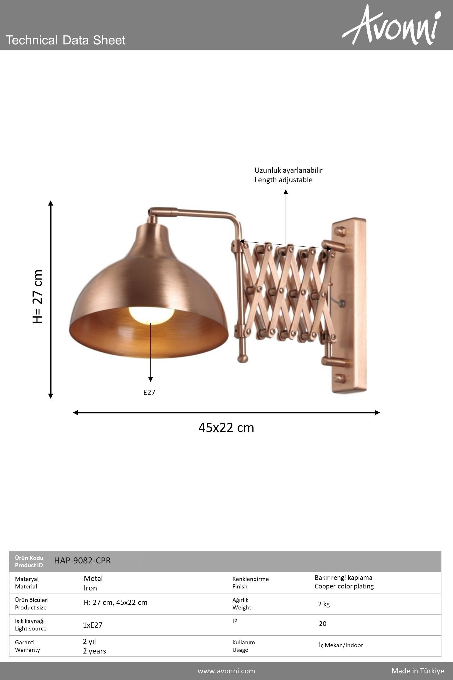 Bakır Kaplama Aplik AVONNİ-HAP-9082-CPR
