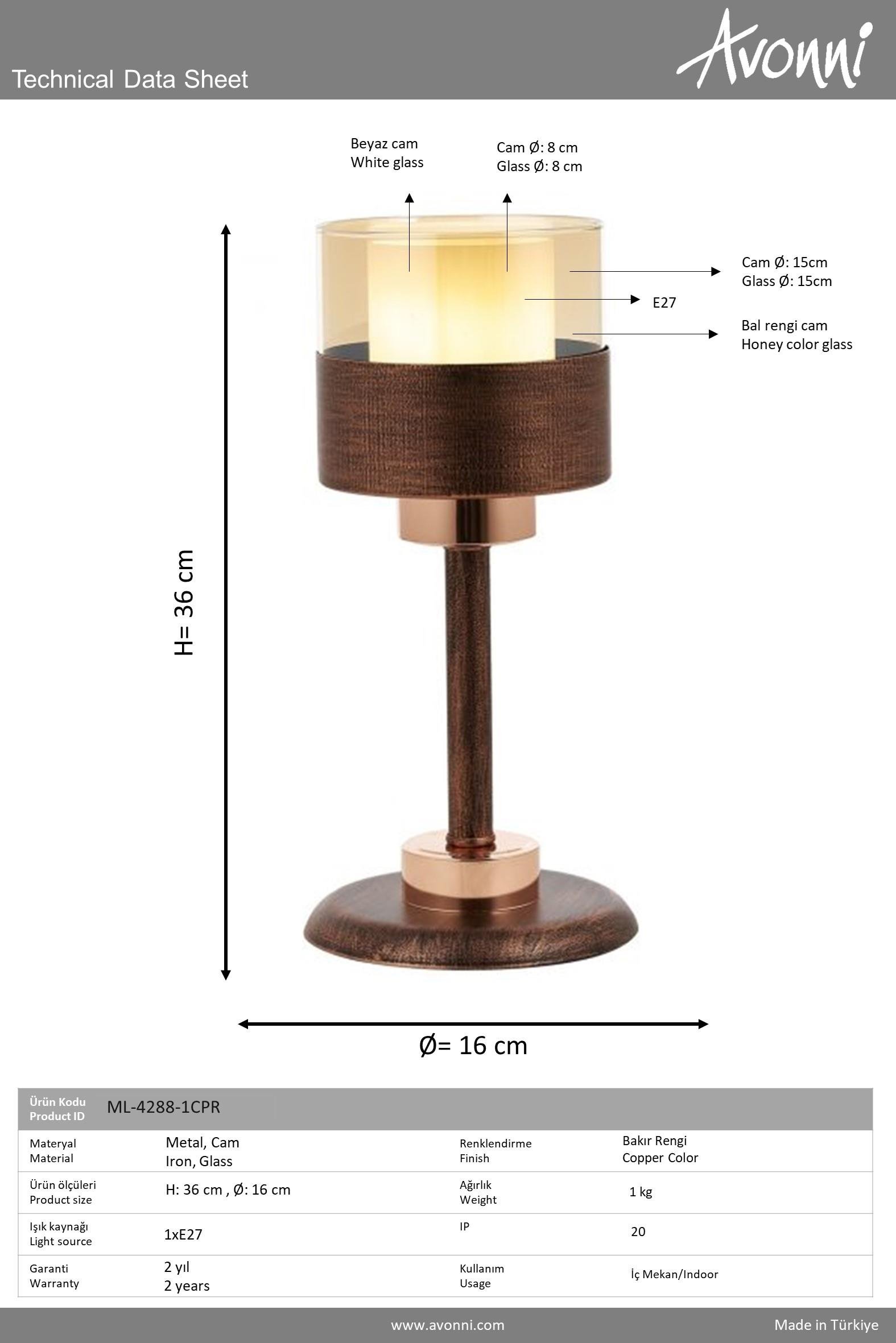 Bakır Patina Boyalı Masa Lambası AVONNİ-ML-4288-1CPR