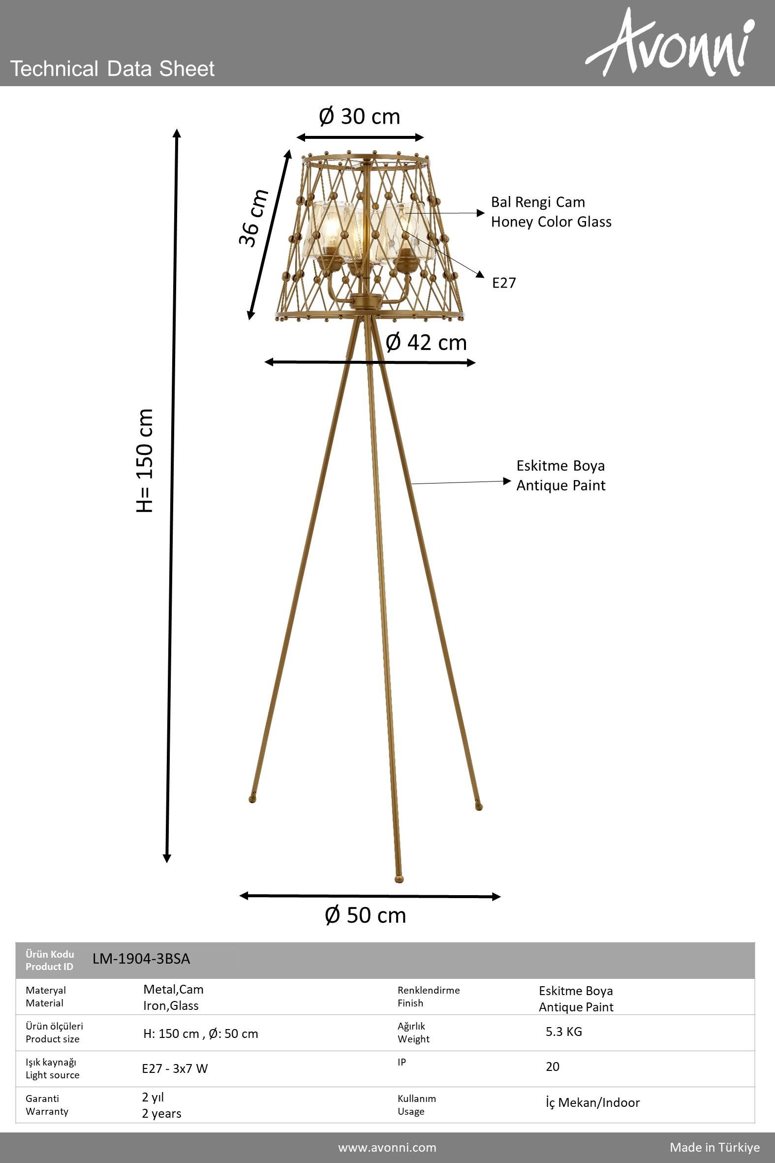 Eskitme Boyalı Lambader AVONNI LM-1904-3BSA