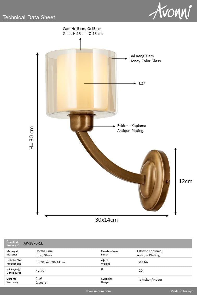 Eskitme Kaplama Aplik AVONNI AP-1876-1E