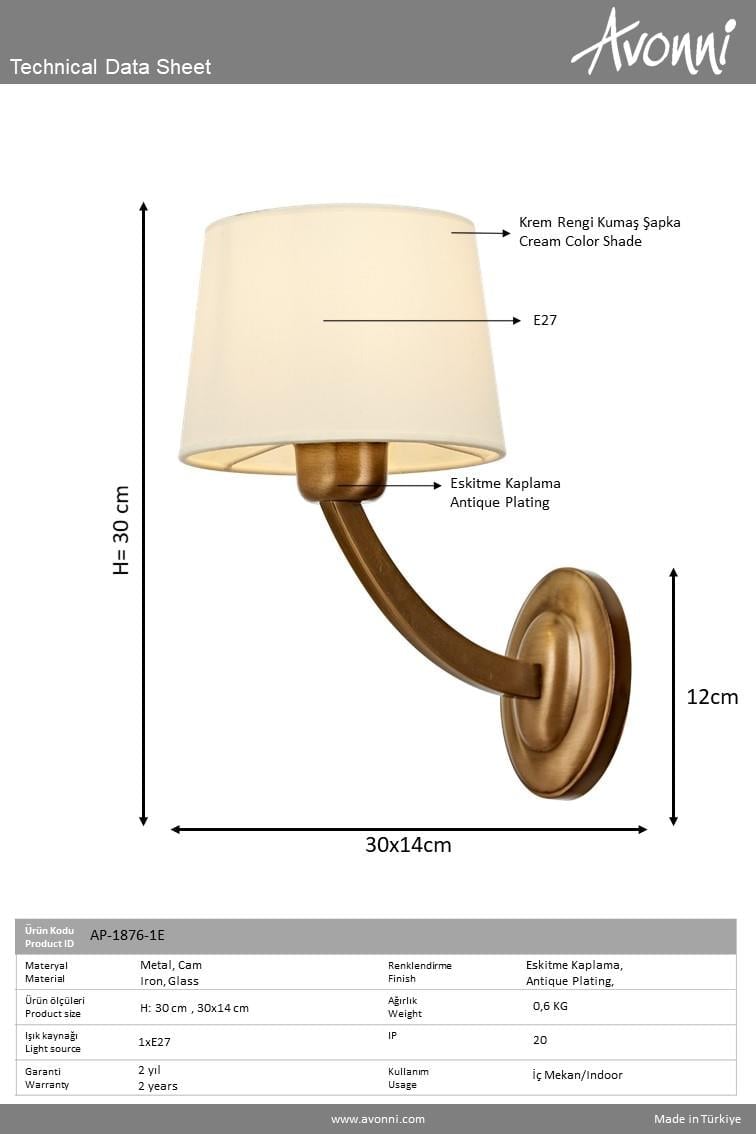 Eskitme Kaplama Aplik AVONNI AP-1876-1ES