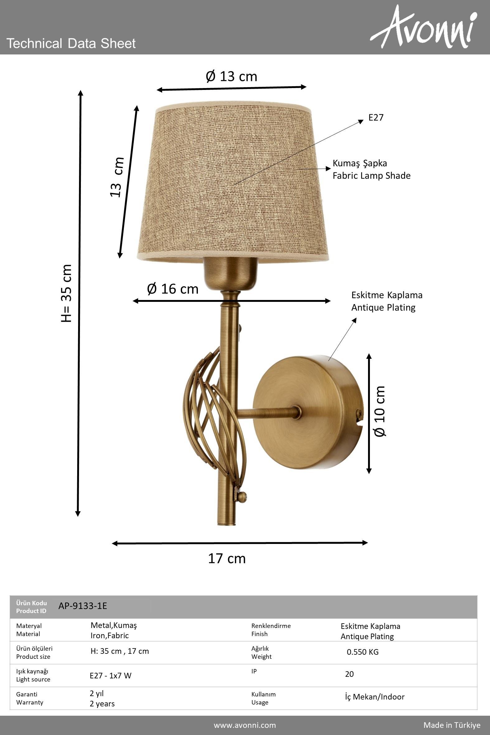 Eskitme Kaplama Aplik AVONNI AP-9133-1E