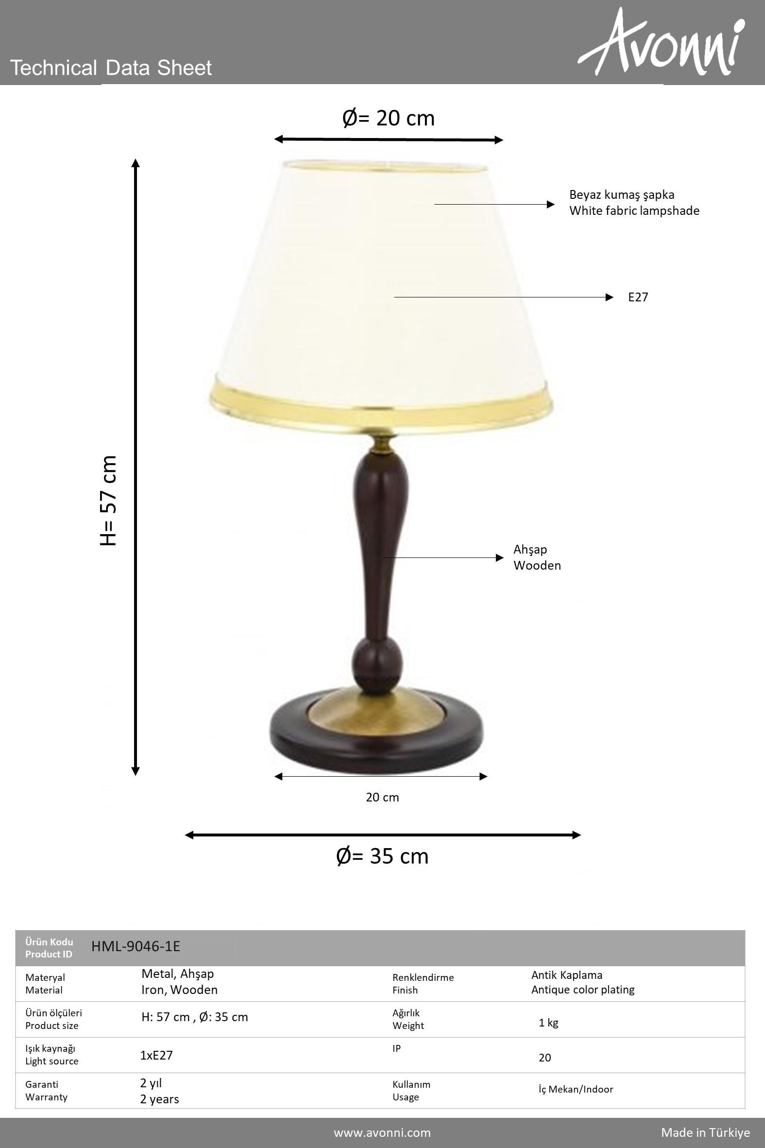 Eskitme Kaplama Masa Lambası AVONNİ-HML-9046-1E
