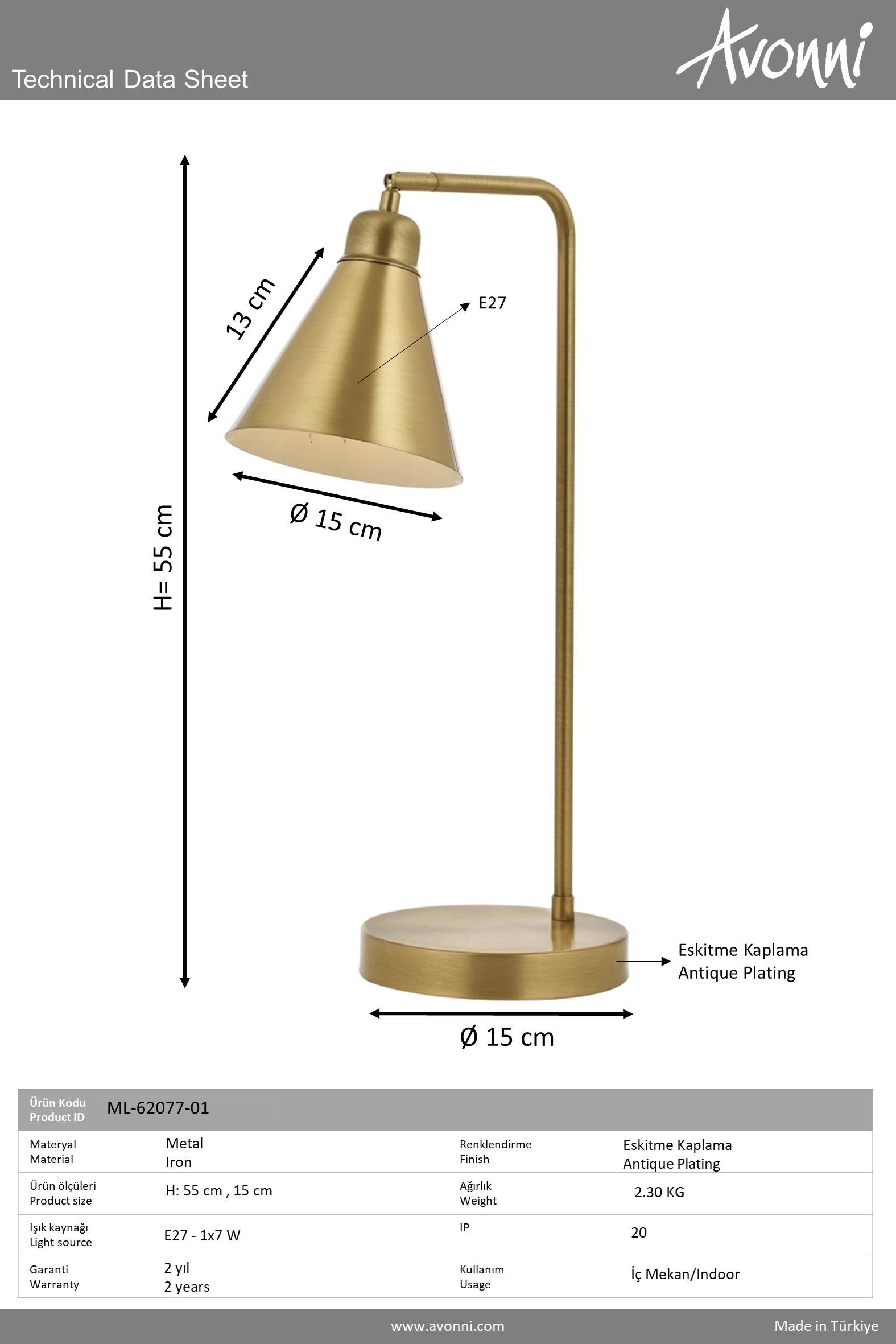 Eskitme Kaplama Masa Lambası AVONNİ-ML-62077-01