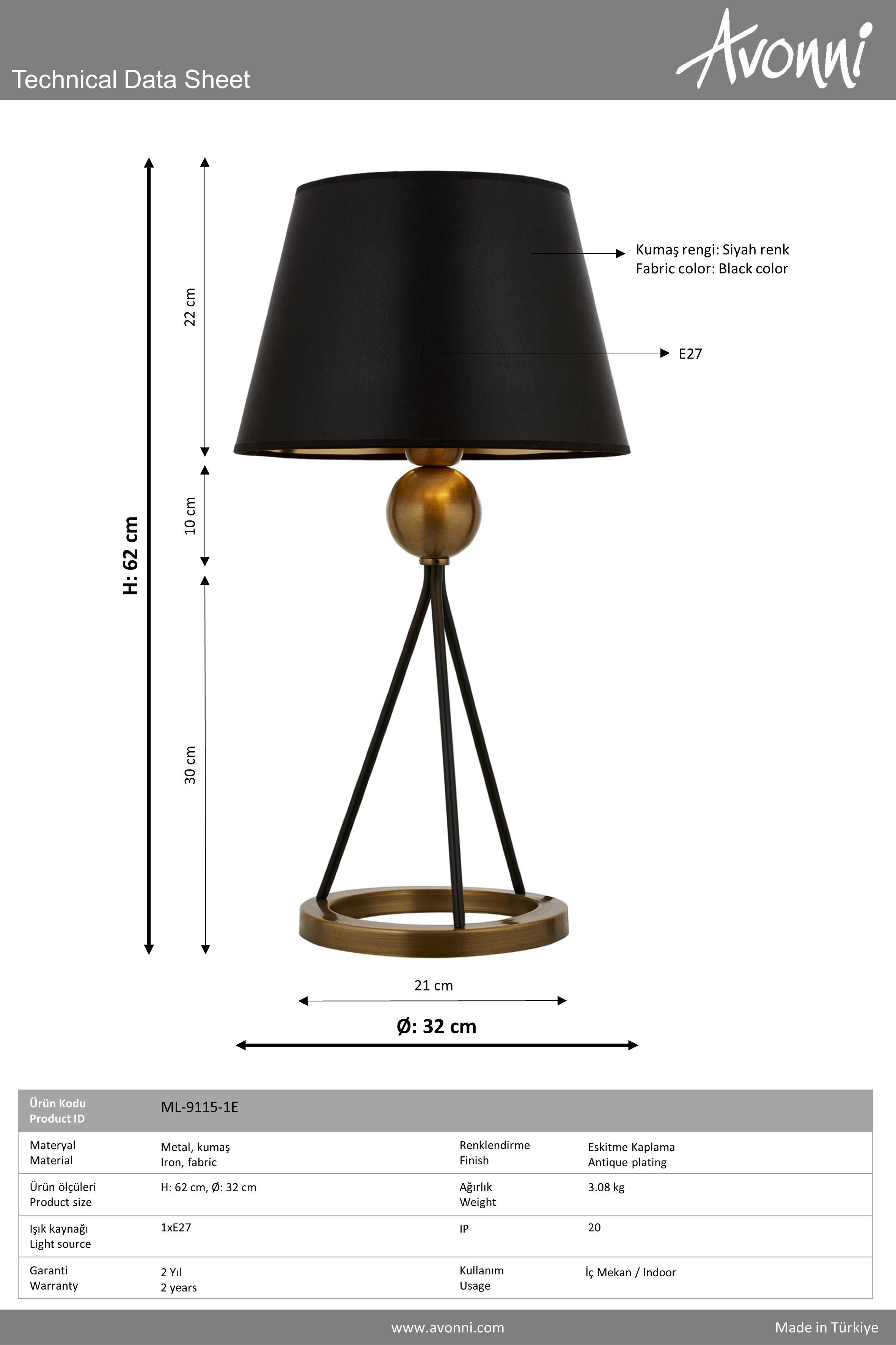 Eskitme Kaplama Masa Lambası AVONNI ML-9115-1E