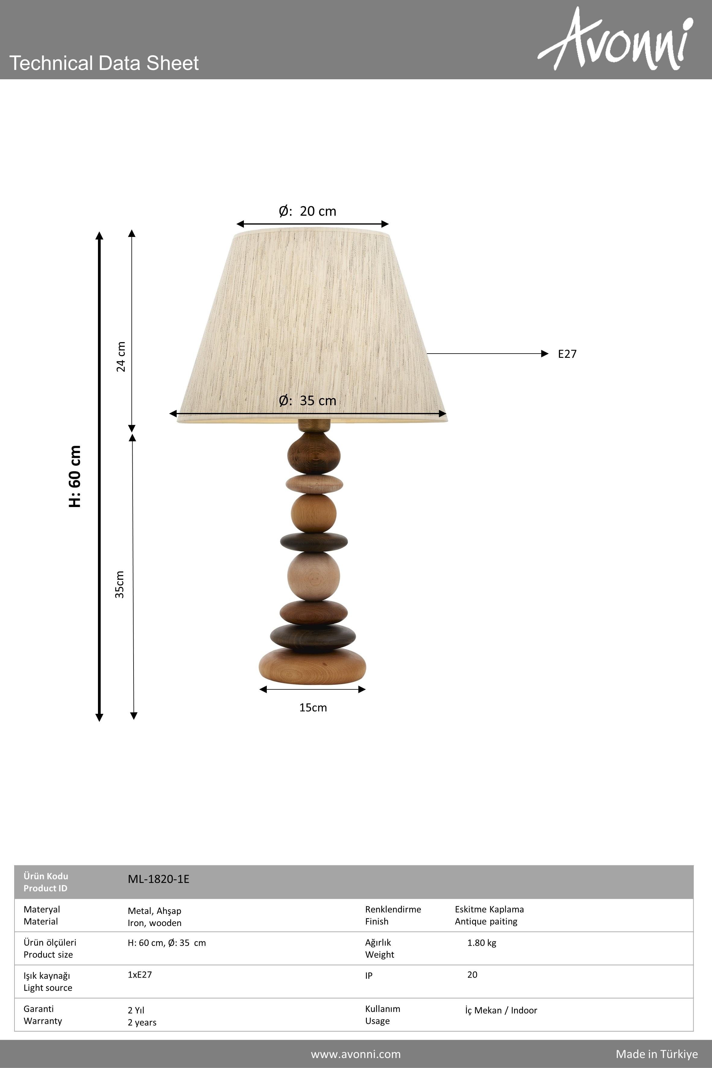 Eskitme Kaplama Masa Lambası AVONNİ-ML-1820-1E