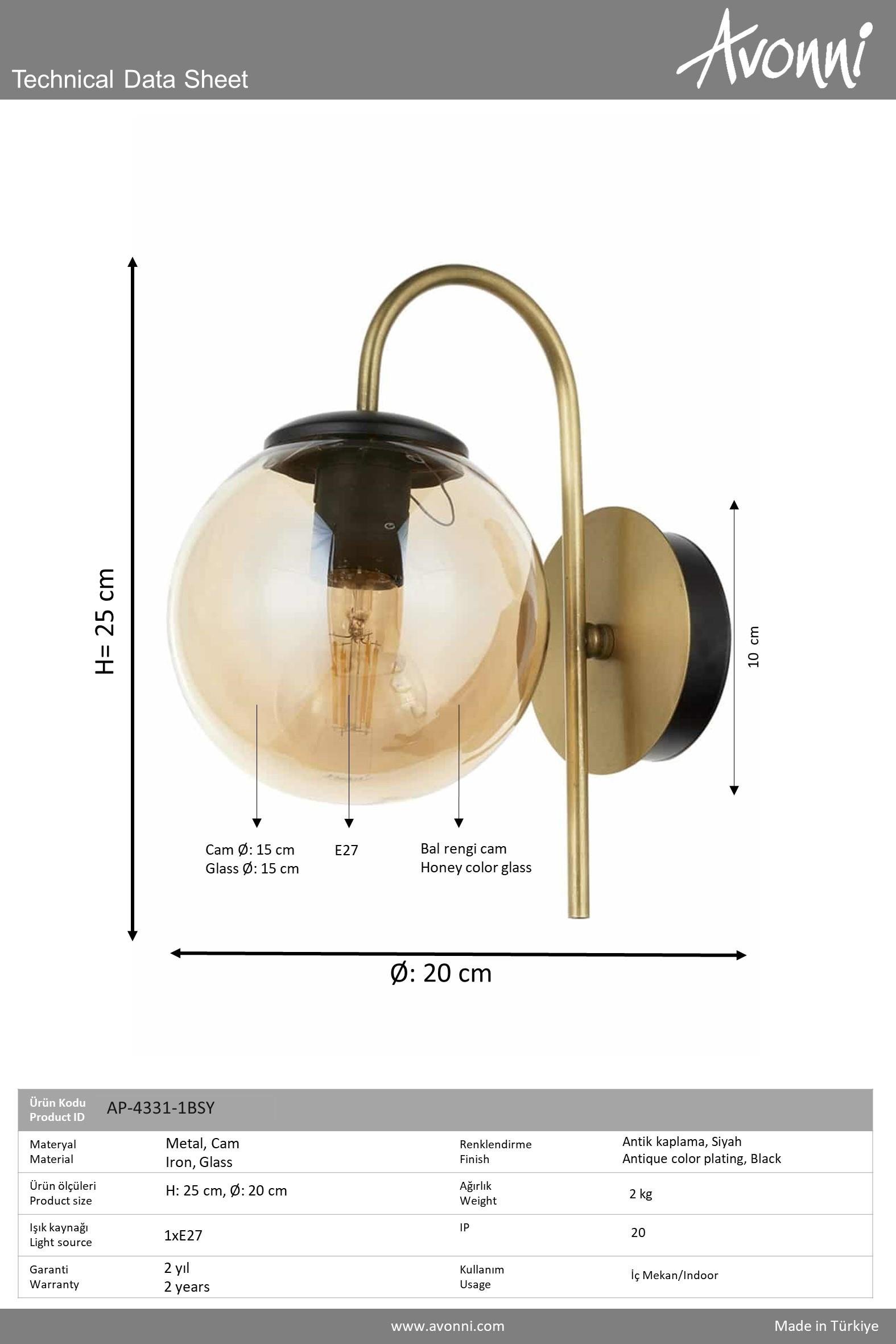Eskitme/Siyah Kaplama Aplik AVONNI AP-4331-1BSY