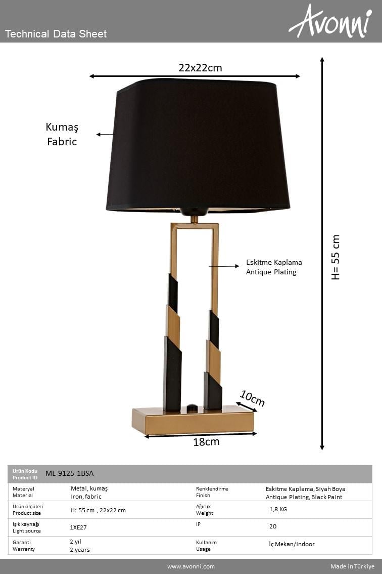 Eskltme Boyalı Masa Lambası AVONNI ML-9125-1BSA