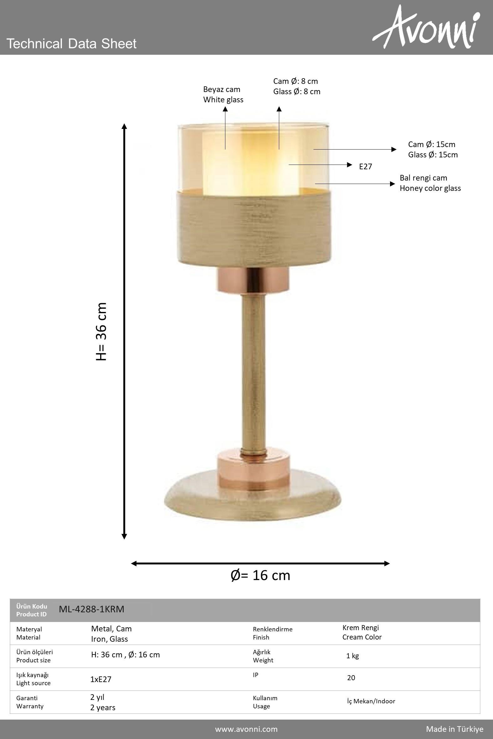 Krem Boyalı Masa Lambası AVONNİ-ML-4288-1KRM