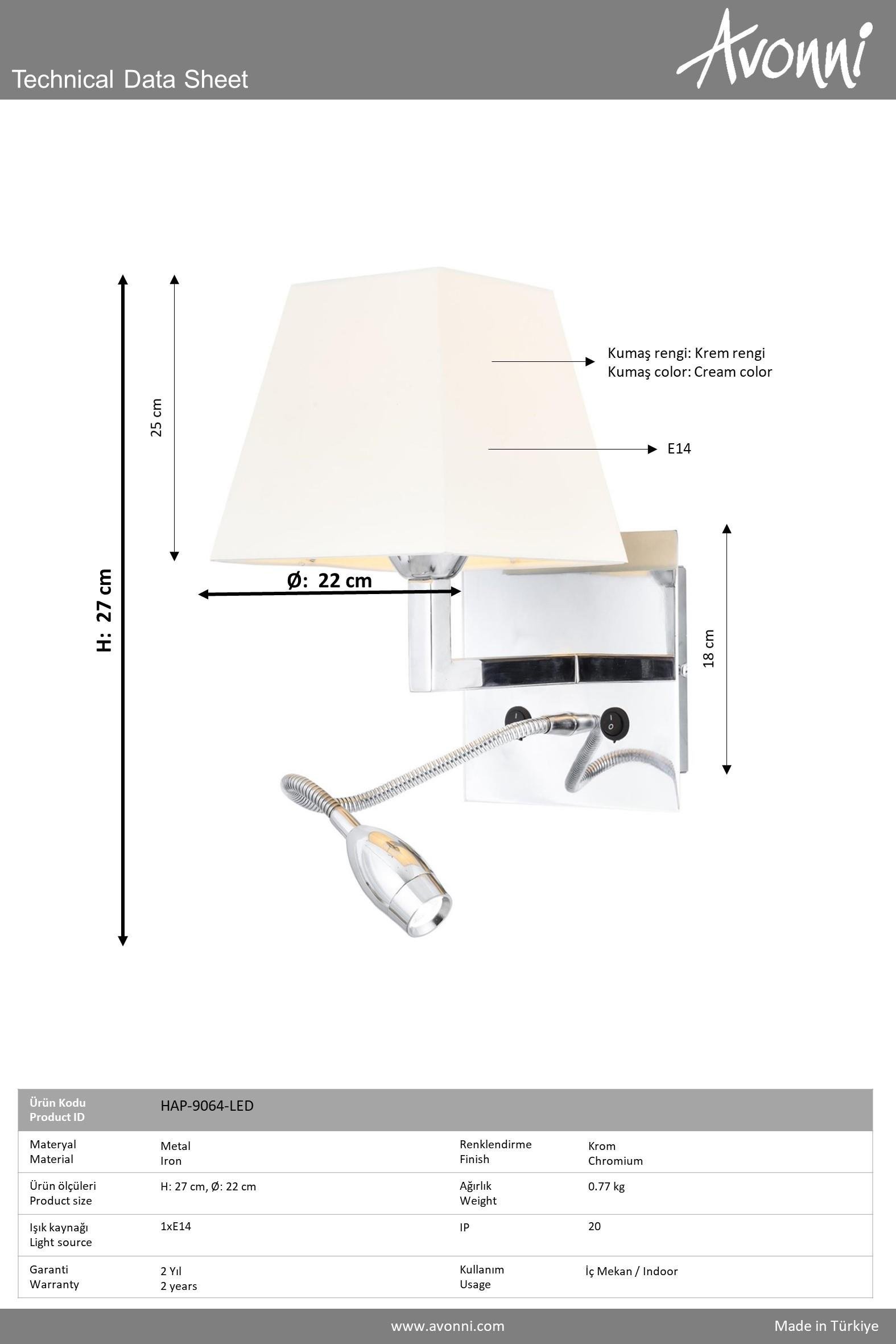 Krom Kaplama Aplik AVONNİ-HAP-9064-LED