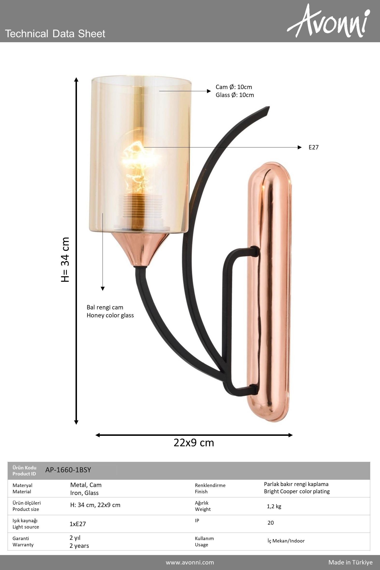 Siyah Boyalı Aplik AVONNI AP-1660-1BSY/2BSY