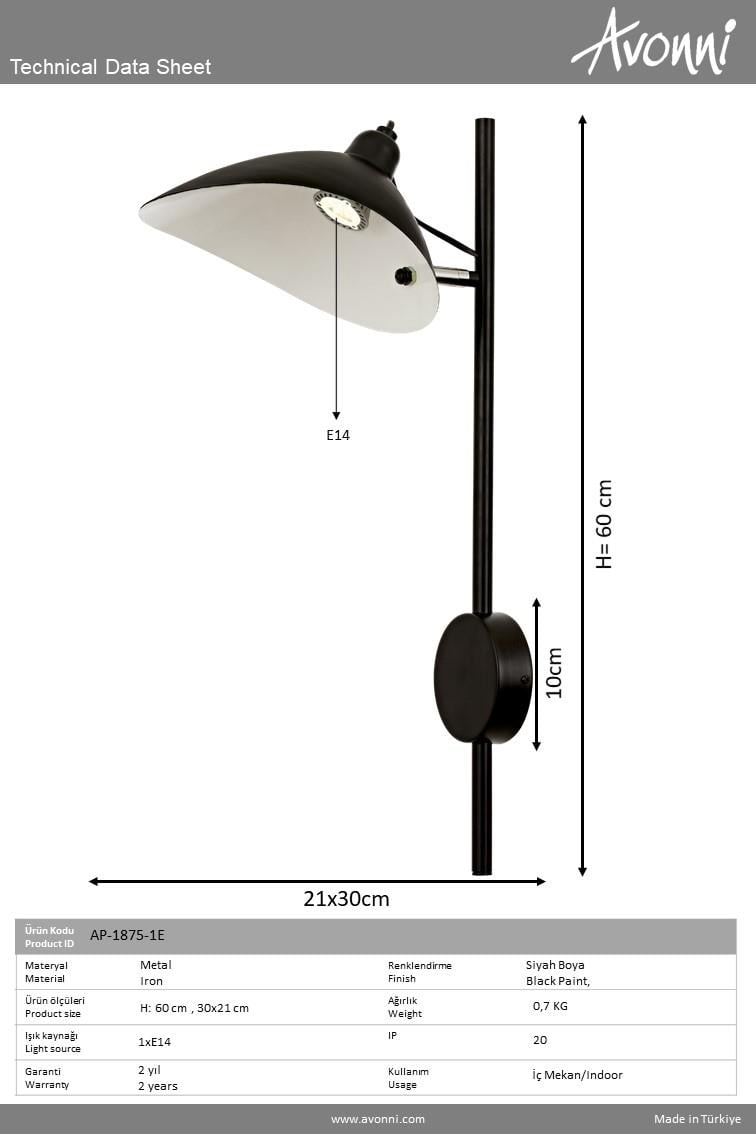 Siyah Boyalı Aplik AVONNI AP-9127-1BSY