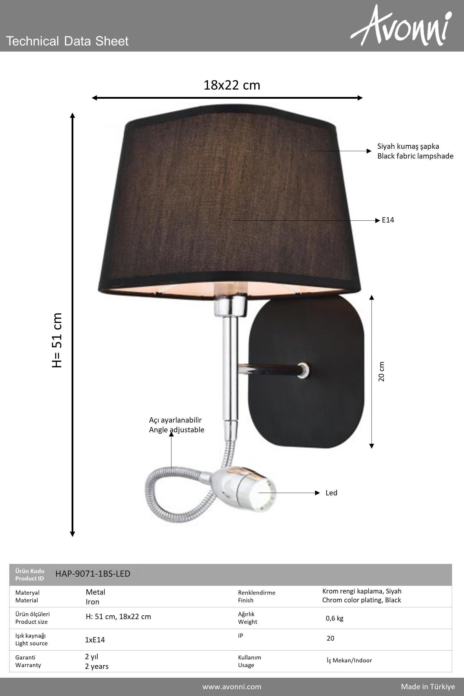 Siyah Boyalı Aplik AVONNİ-HAP-9071-1BS-LED